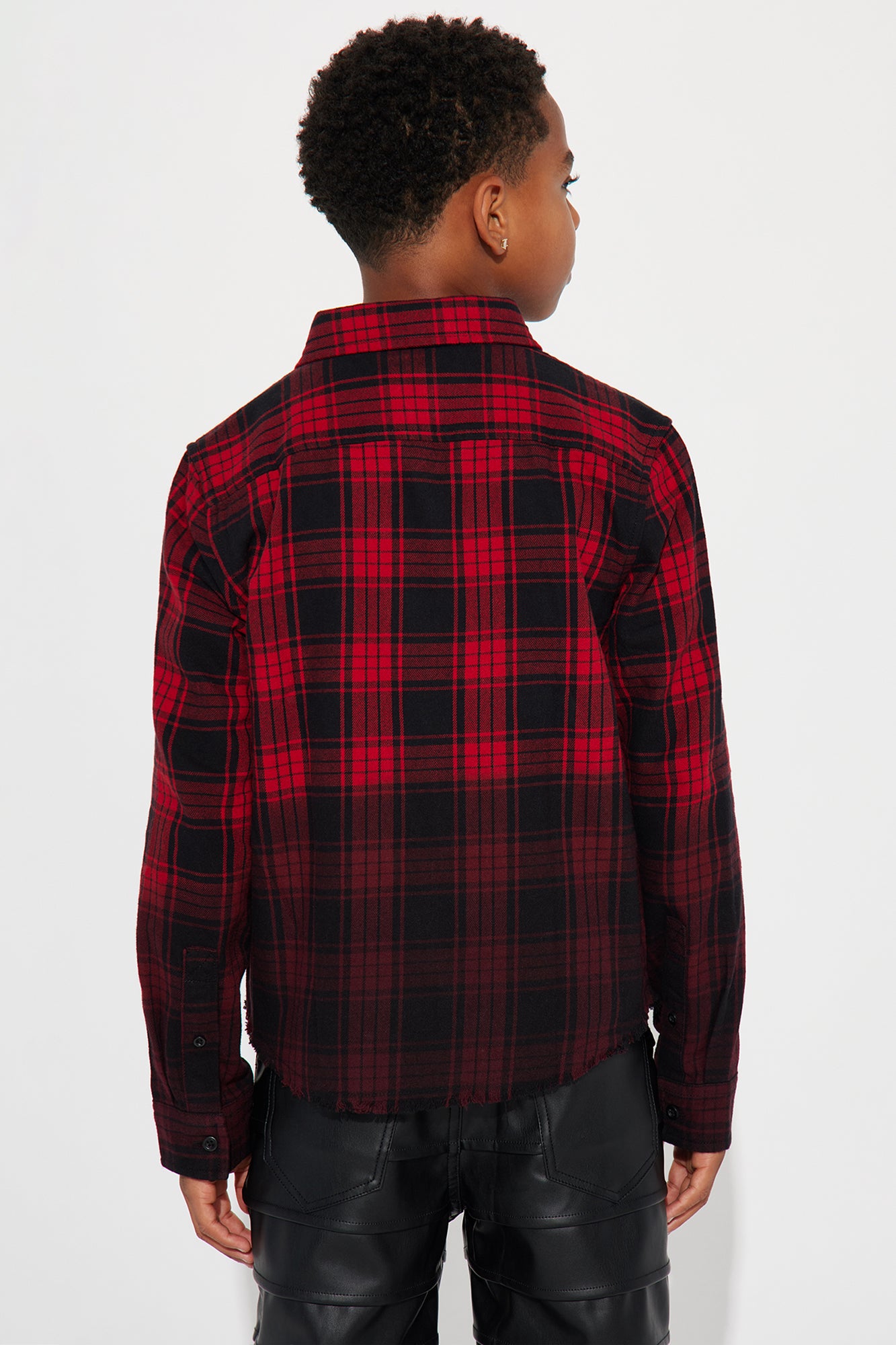 Mini Sunset Dip Dye Flannel Shirt - Red/Black