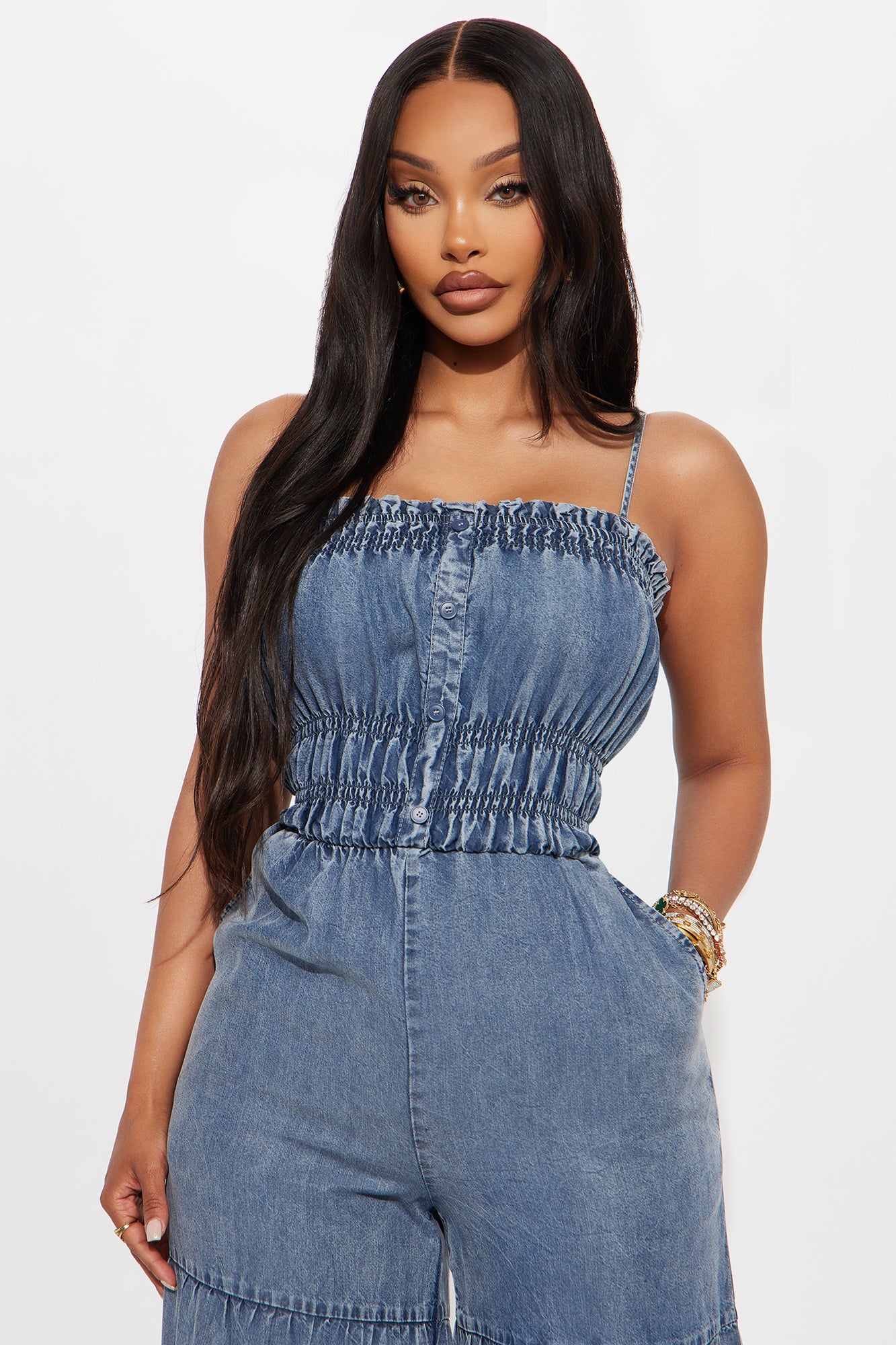 Emilia Chambray Jumpsuit - Medium Wash