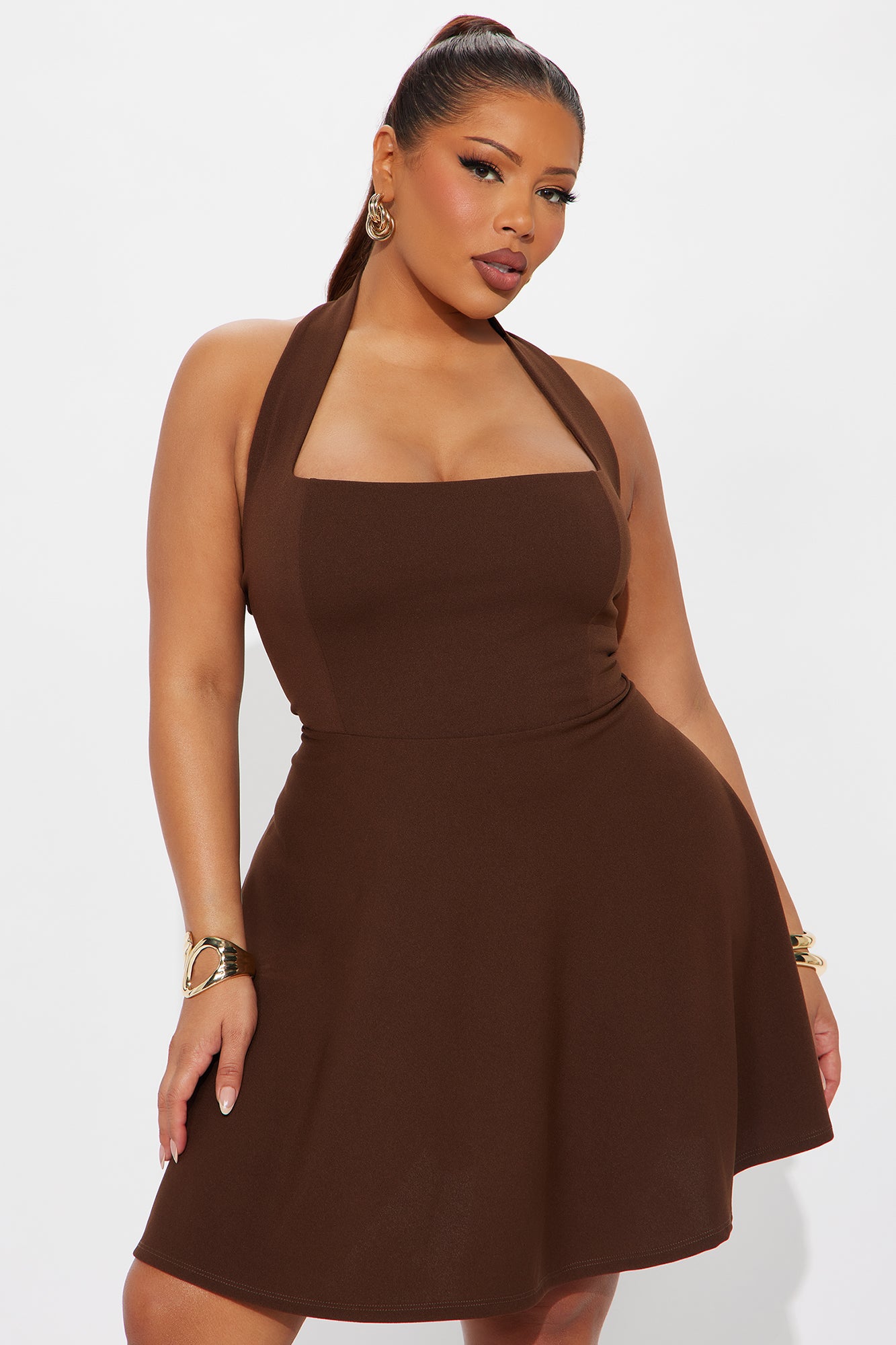 Alena Halter Mini Dress - Chocolate