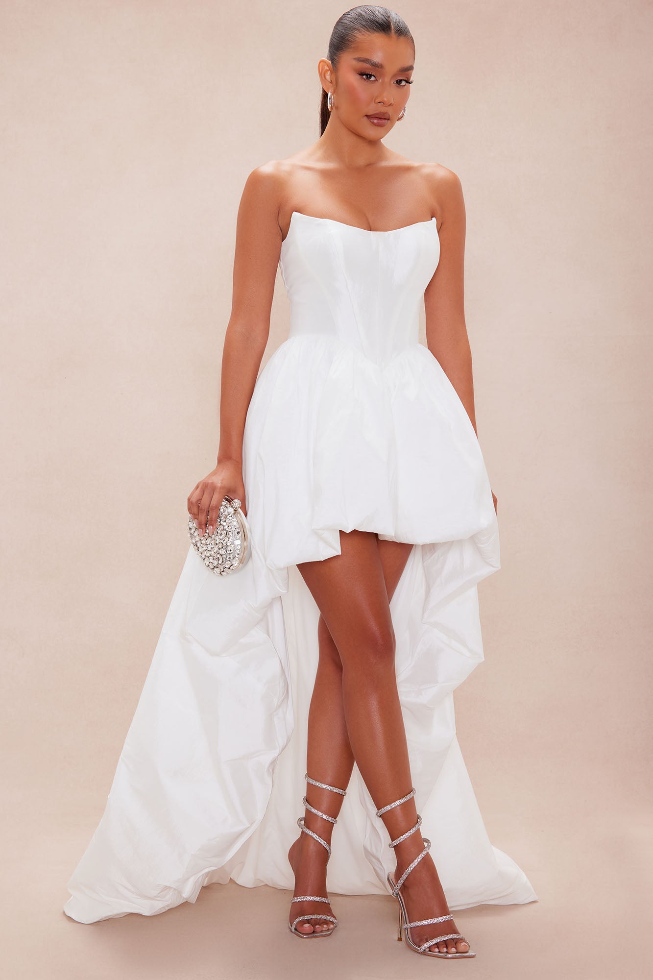 Aurora High Low Taffeta Gown - White