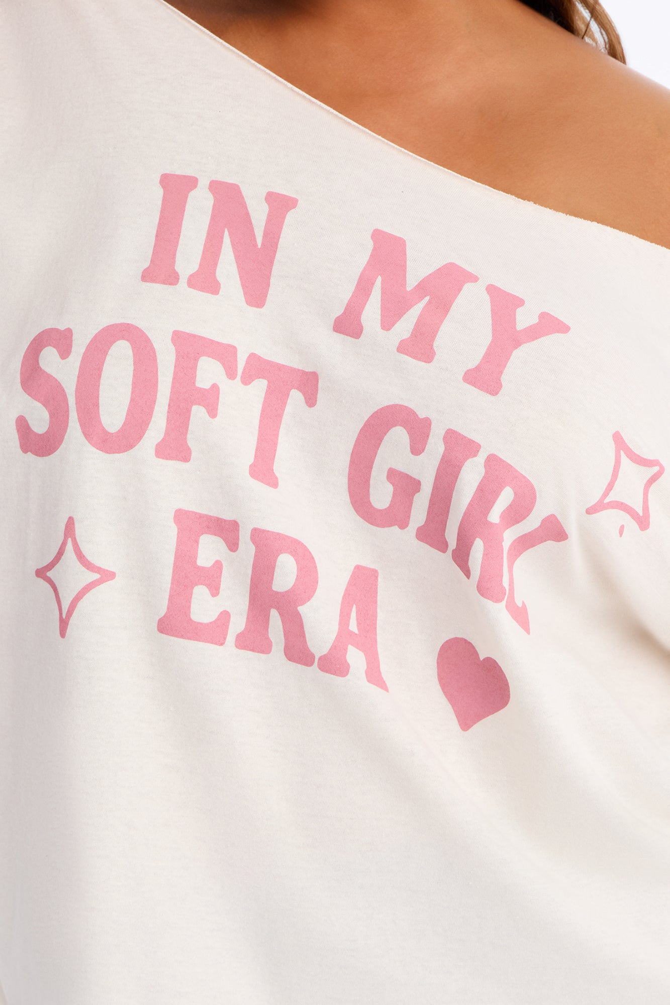 Soft Girl Era Off Shoulder Tee - Cream