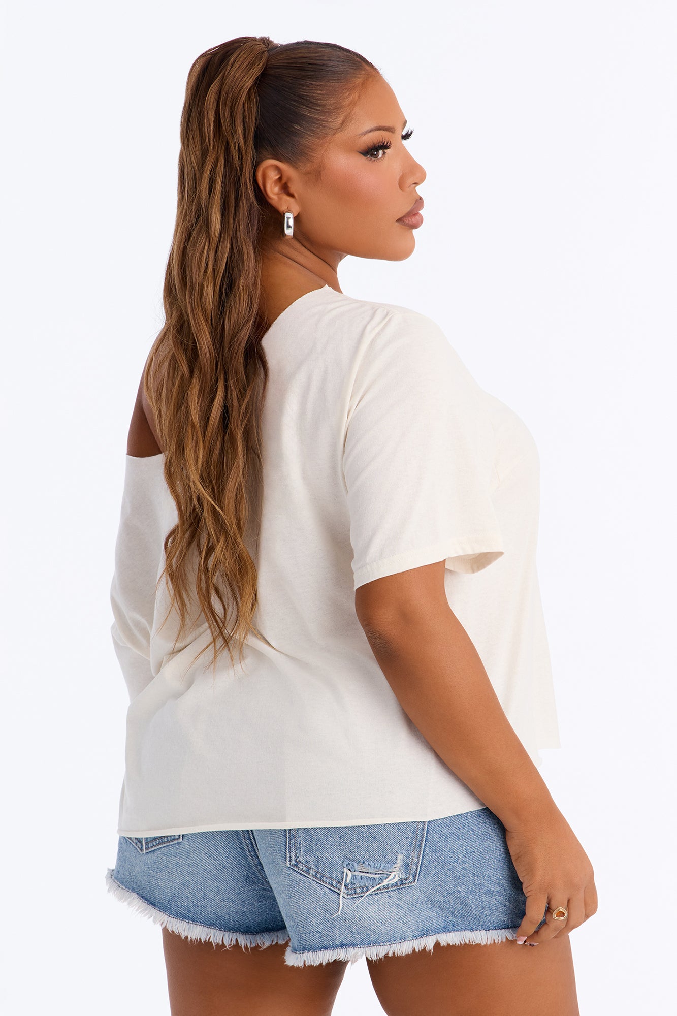 Soft Girl Era Off Shoulder Tee - Cream