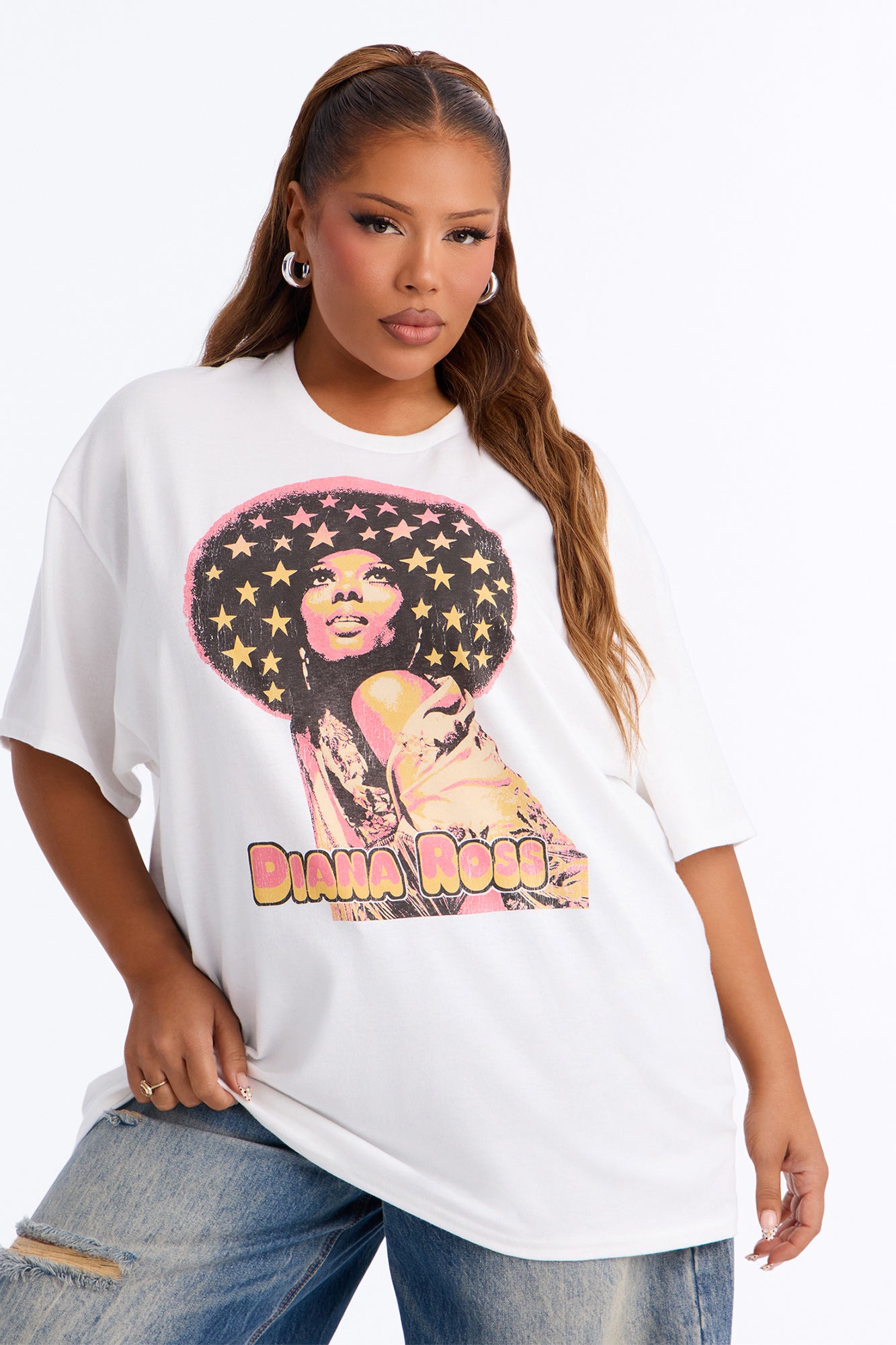 Diana Ross Retro Glam Oversized Tee - White