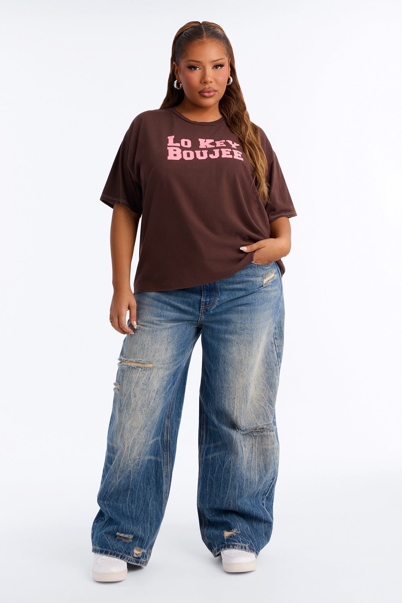 Lo Key Boujee Washed T-Shirt - Chocolate
