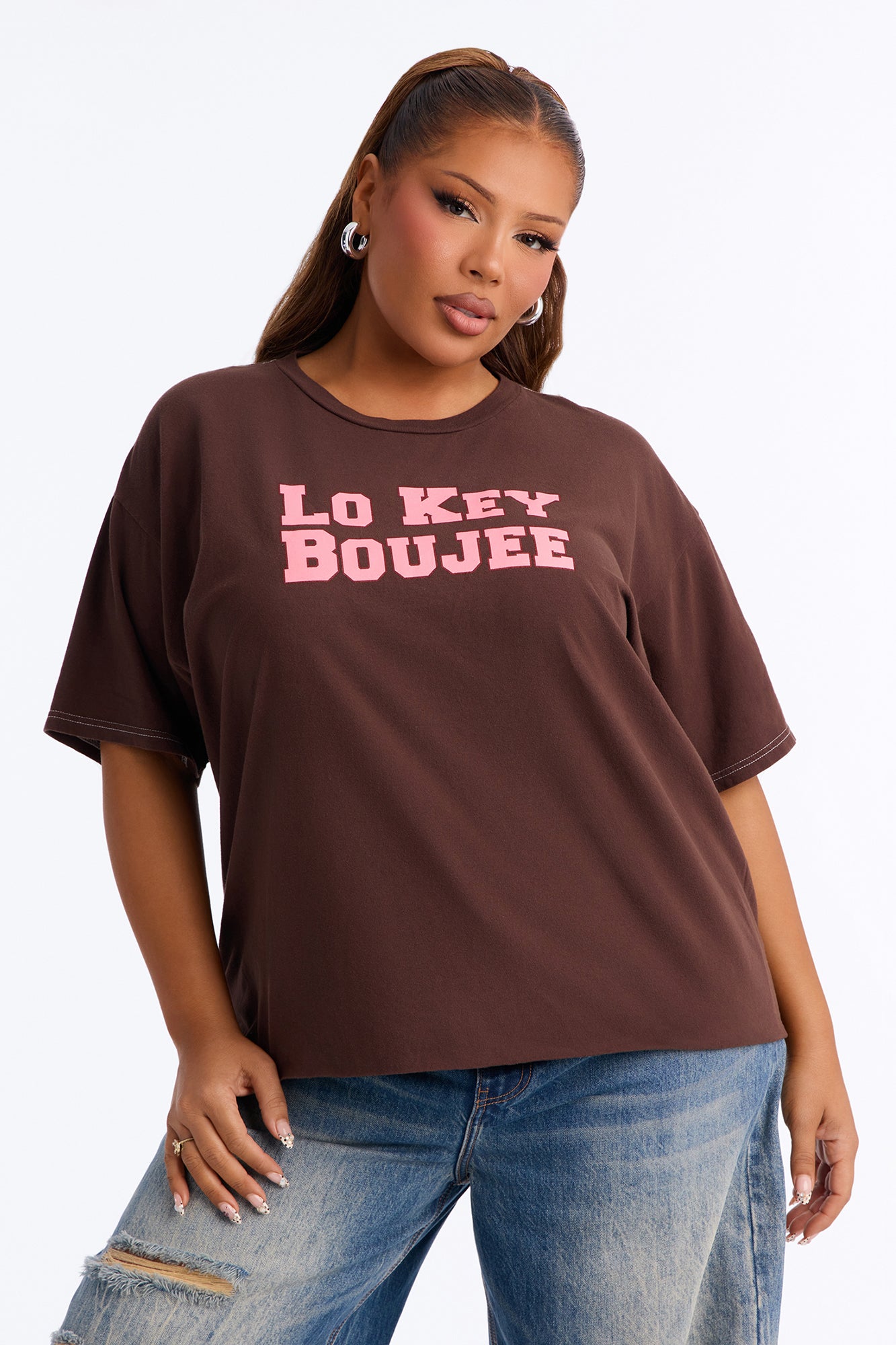 Lo Key Boujee Washed T-Shirt - Chocolate