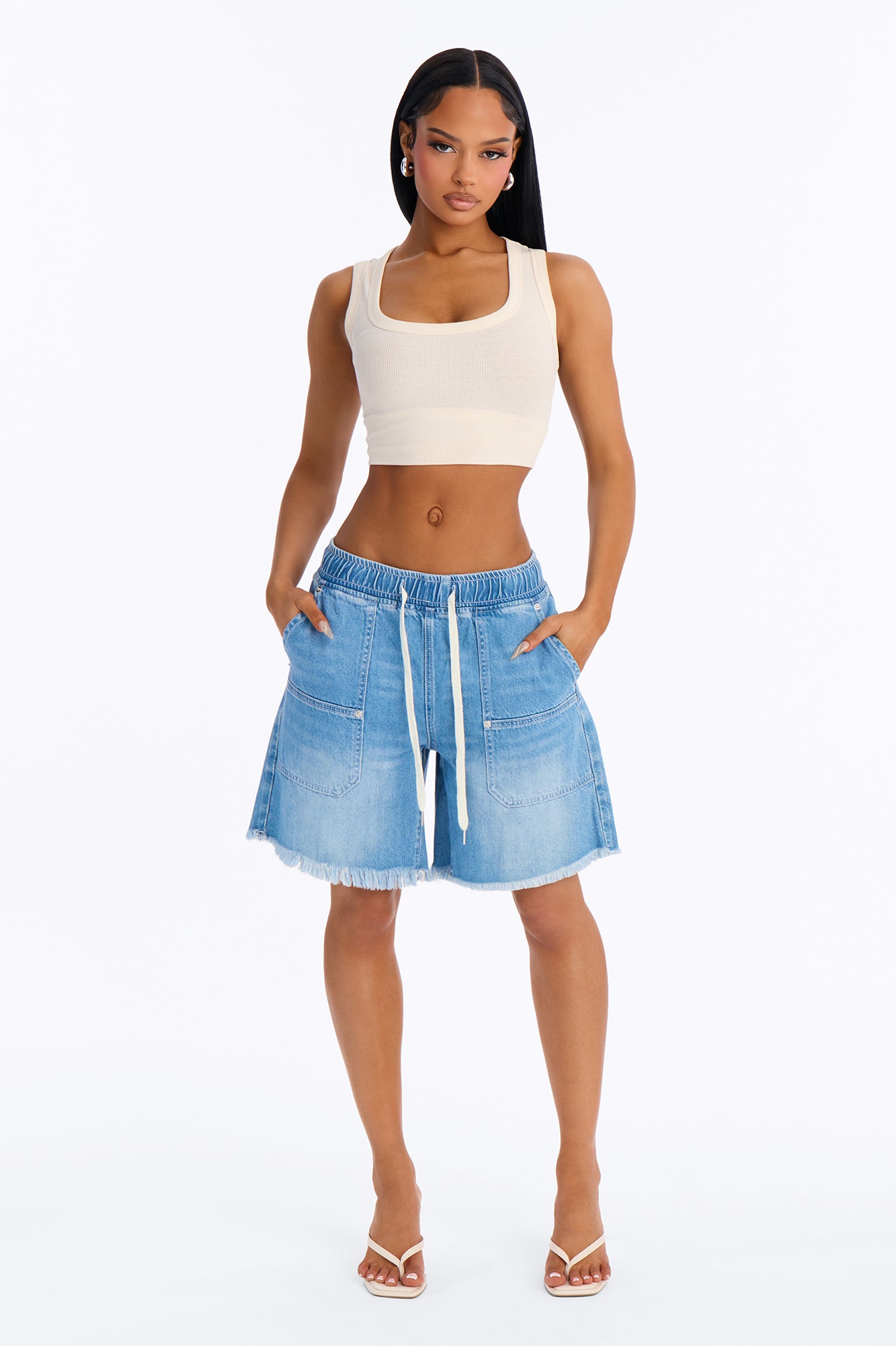 Outer Banks Pull On Denim Shorts - Medium Wash