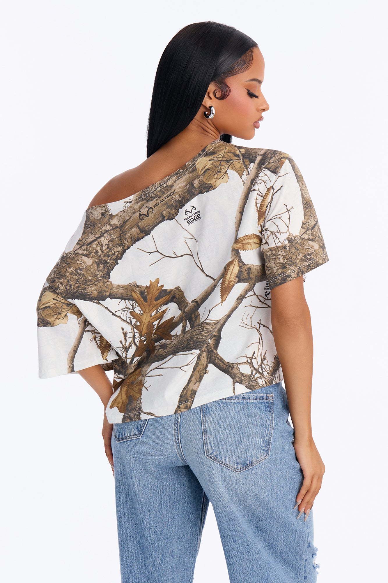 Realtree Logo Off Shoulder Tee - White/combo