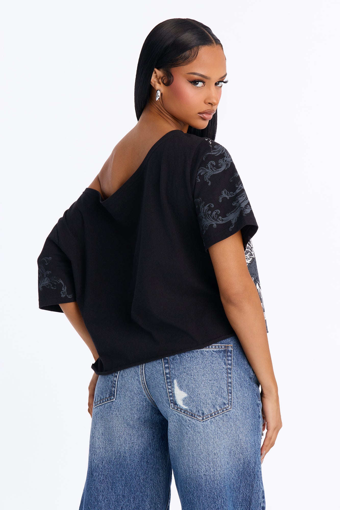 Dark Knight Off Shoulder T-Shirt - Black