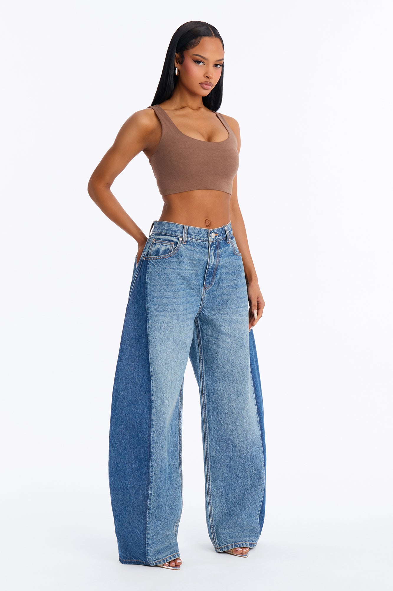 London Edition Two Tone Wide Leg Jeans - Medium Wash
