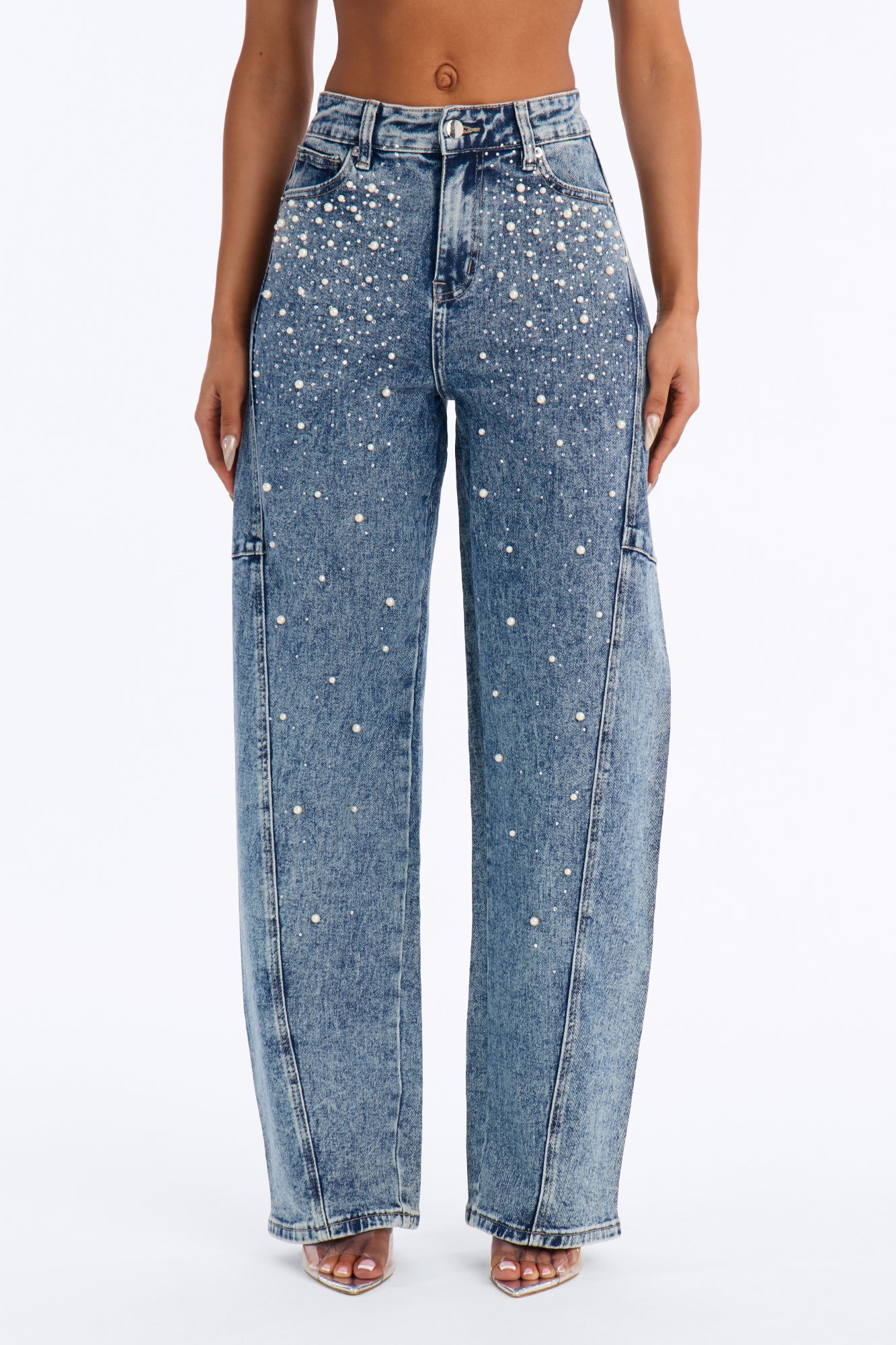 Clutching Her Pearls Embellished Loose Fit Jeans - Dark Wash