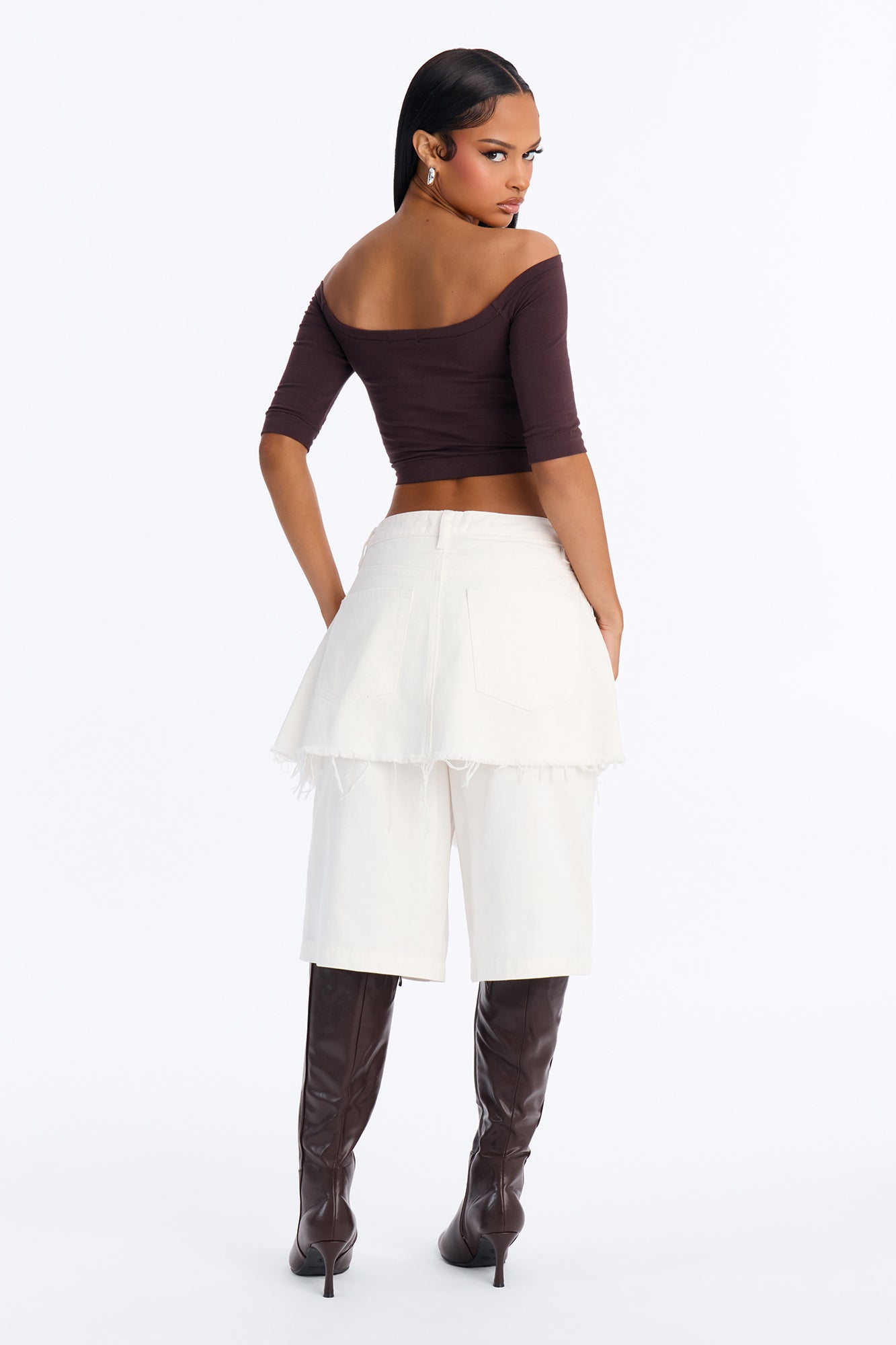 Peyton Skirt Overlay Ripped Culotte Jeans - White
