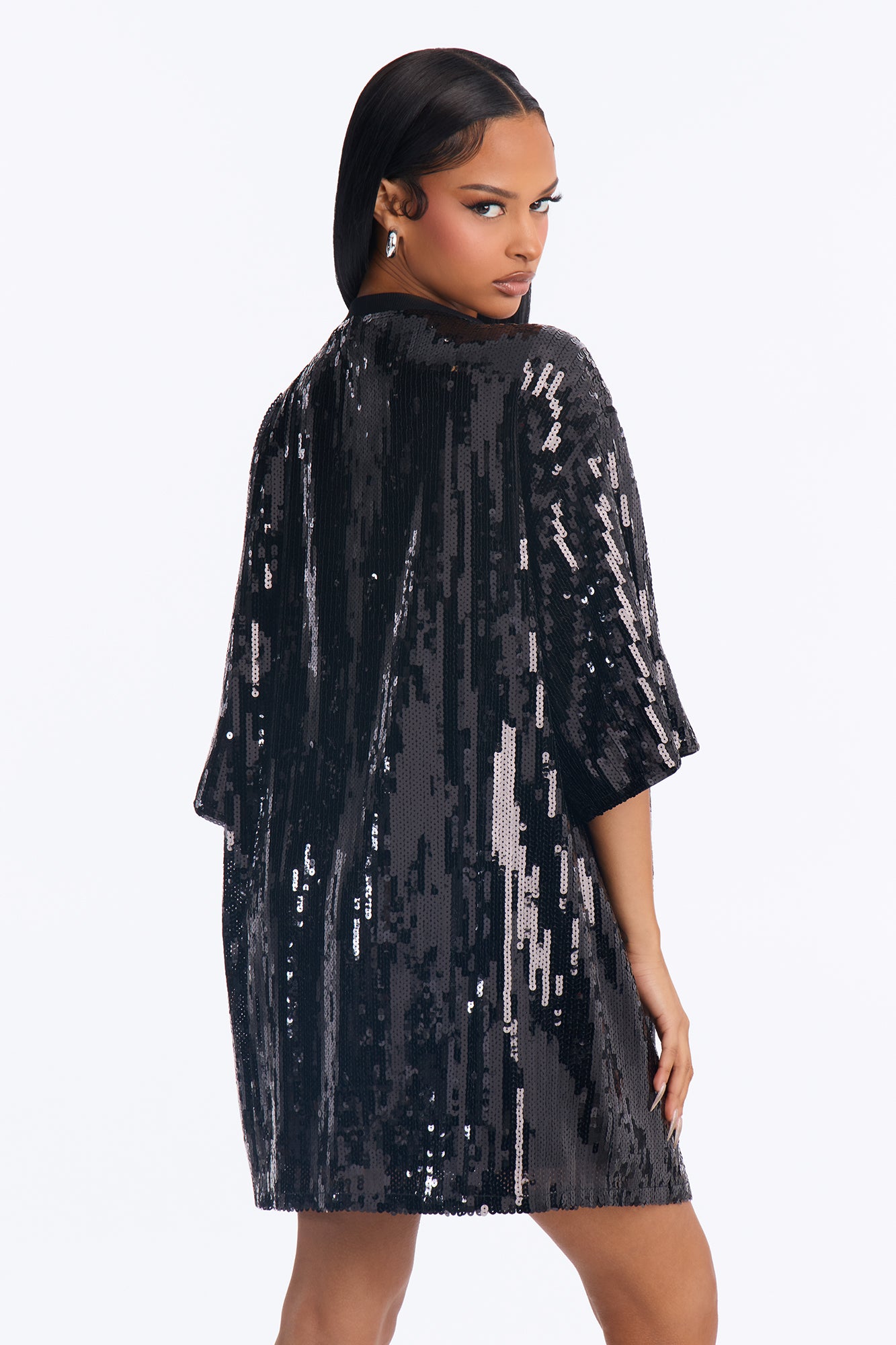 Buy Me A Shot Sequin Shirt Mini Dress - Black