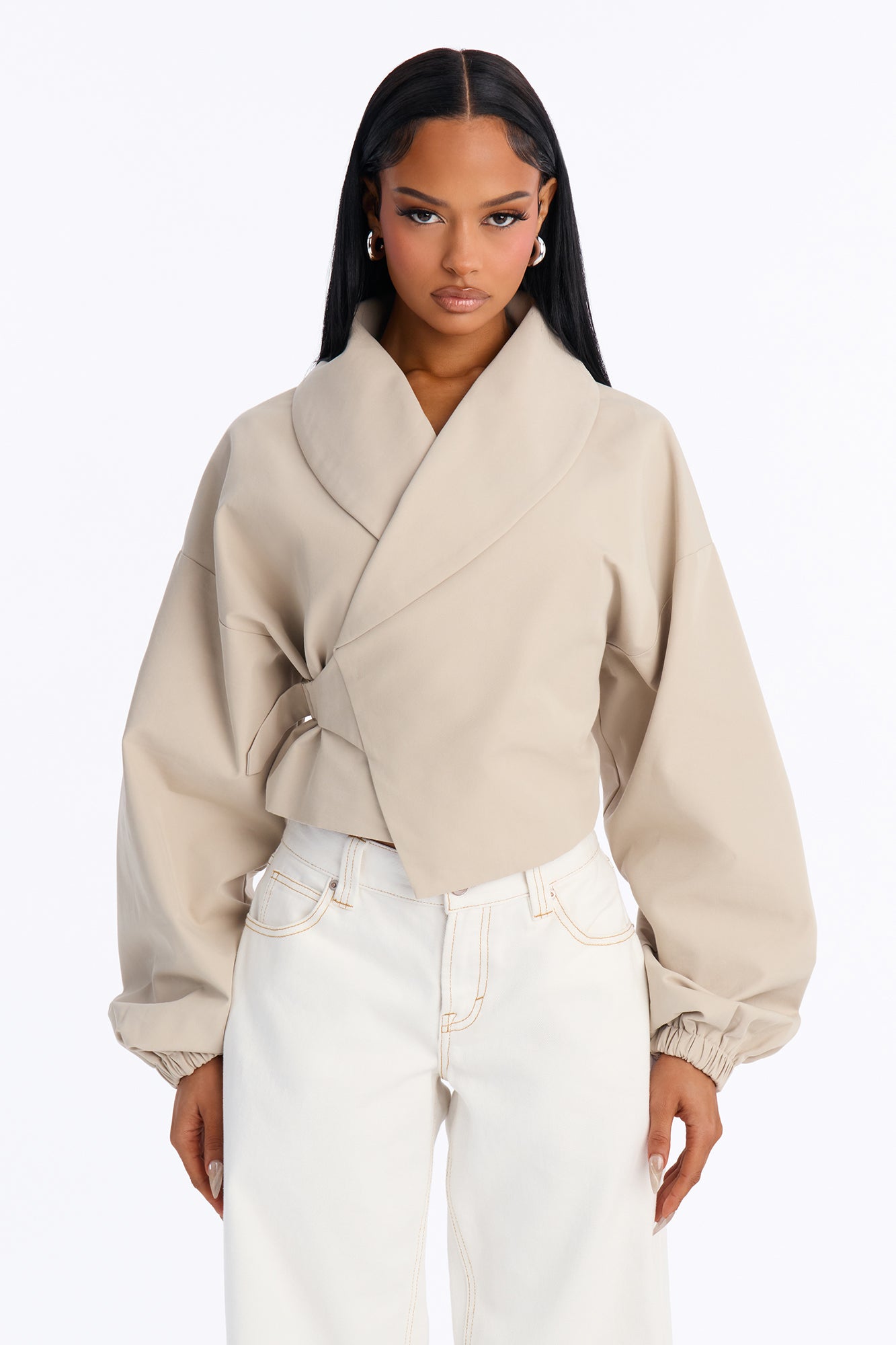 Bianca Barrel Sleeve Jacket - Taupe