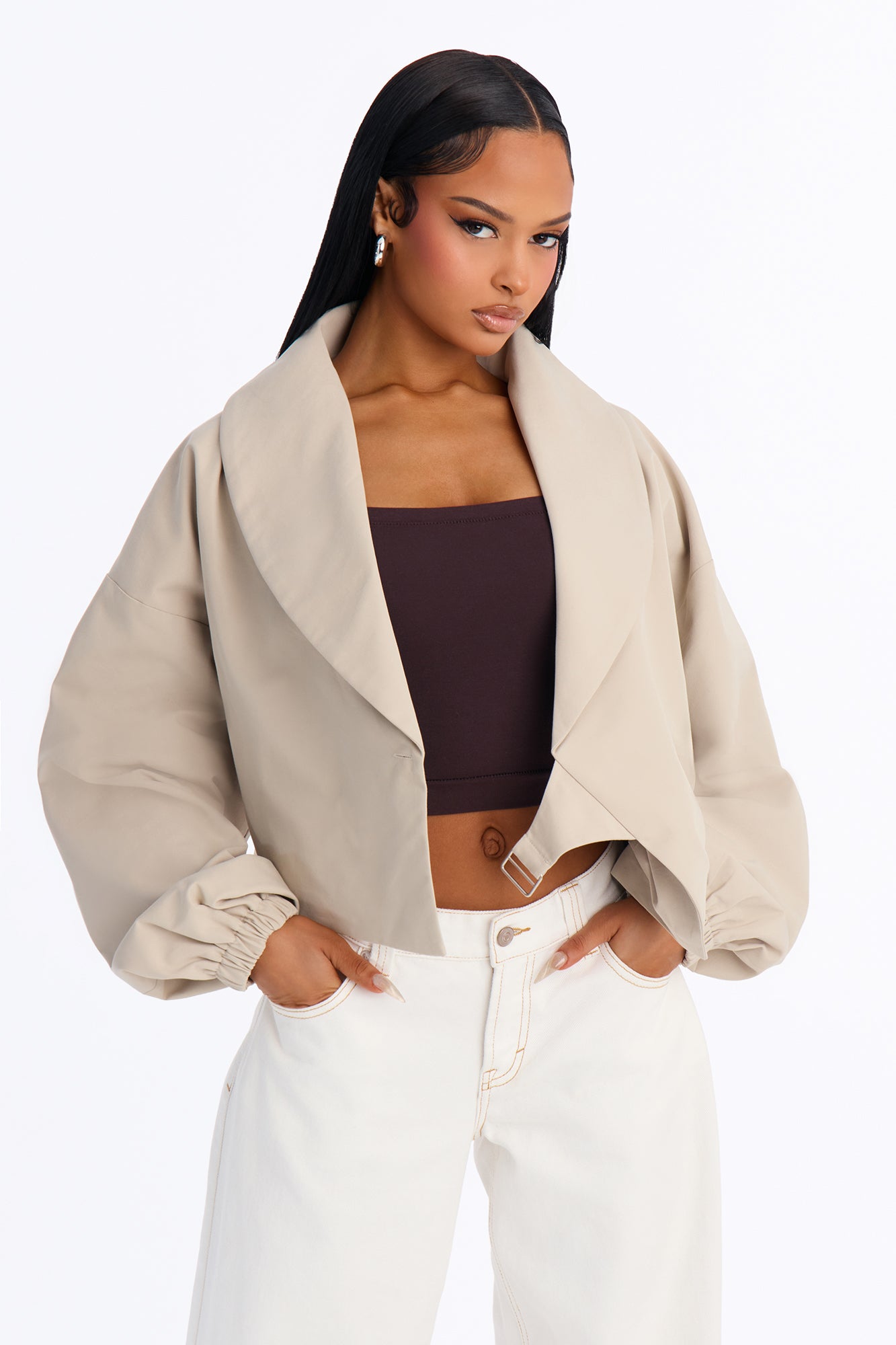 Bianca Barrel Sleeve Jacket - Taupe