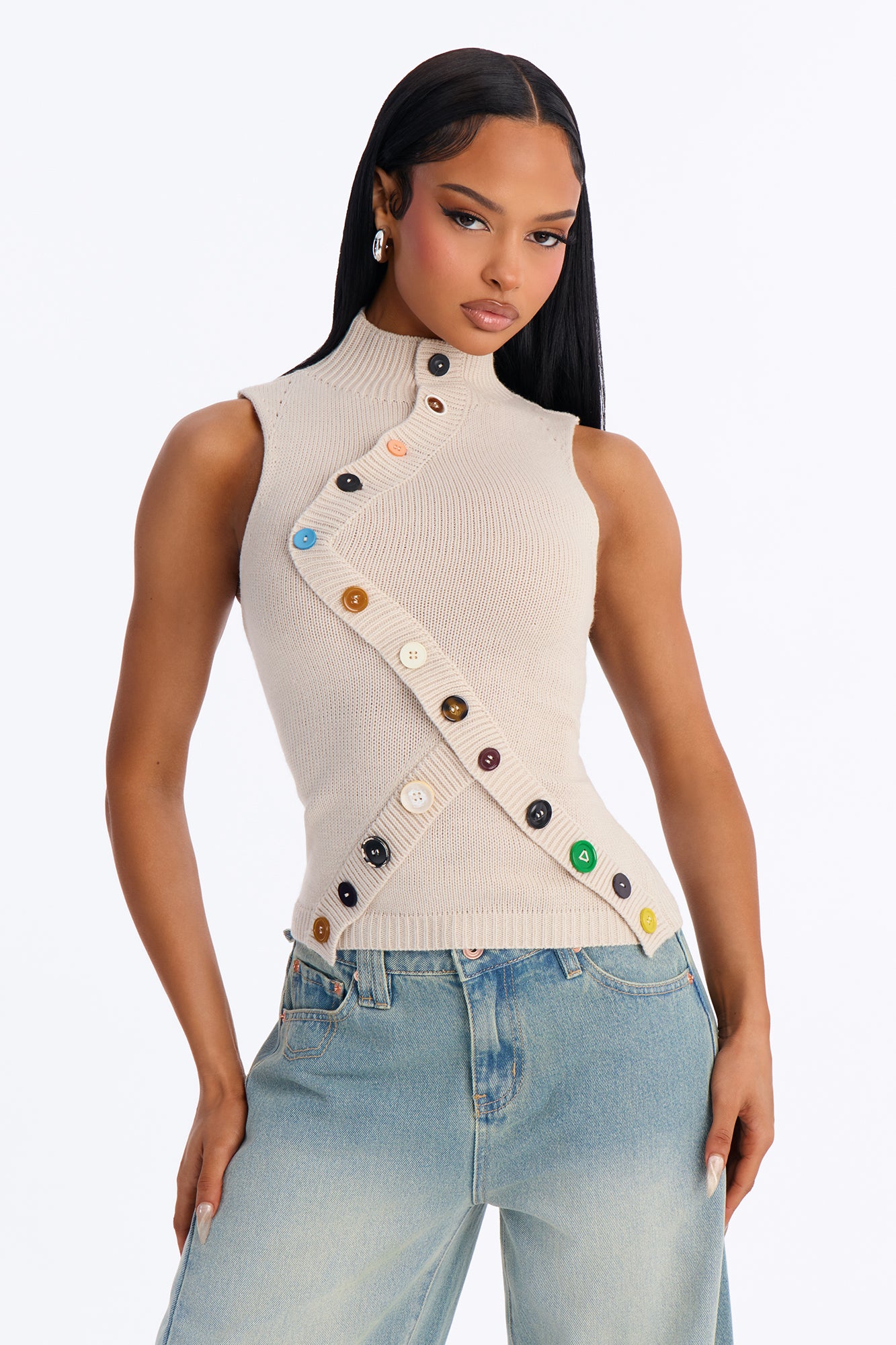Making Art Mock Neck Sweater Top - Oatmeal