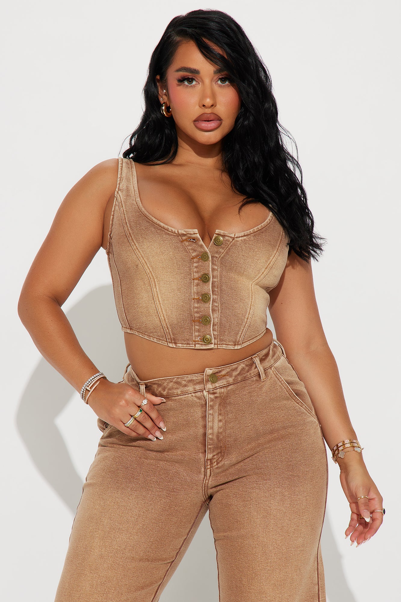 Not My First Rodeo Denim Pant Set - Brown