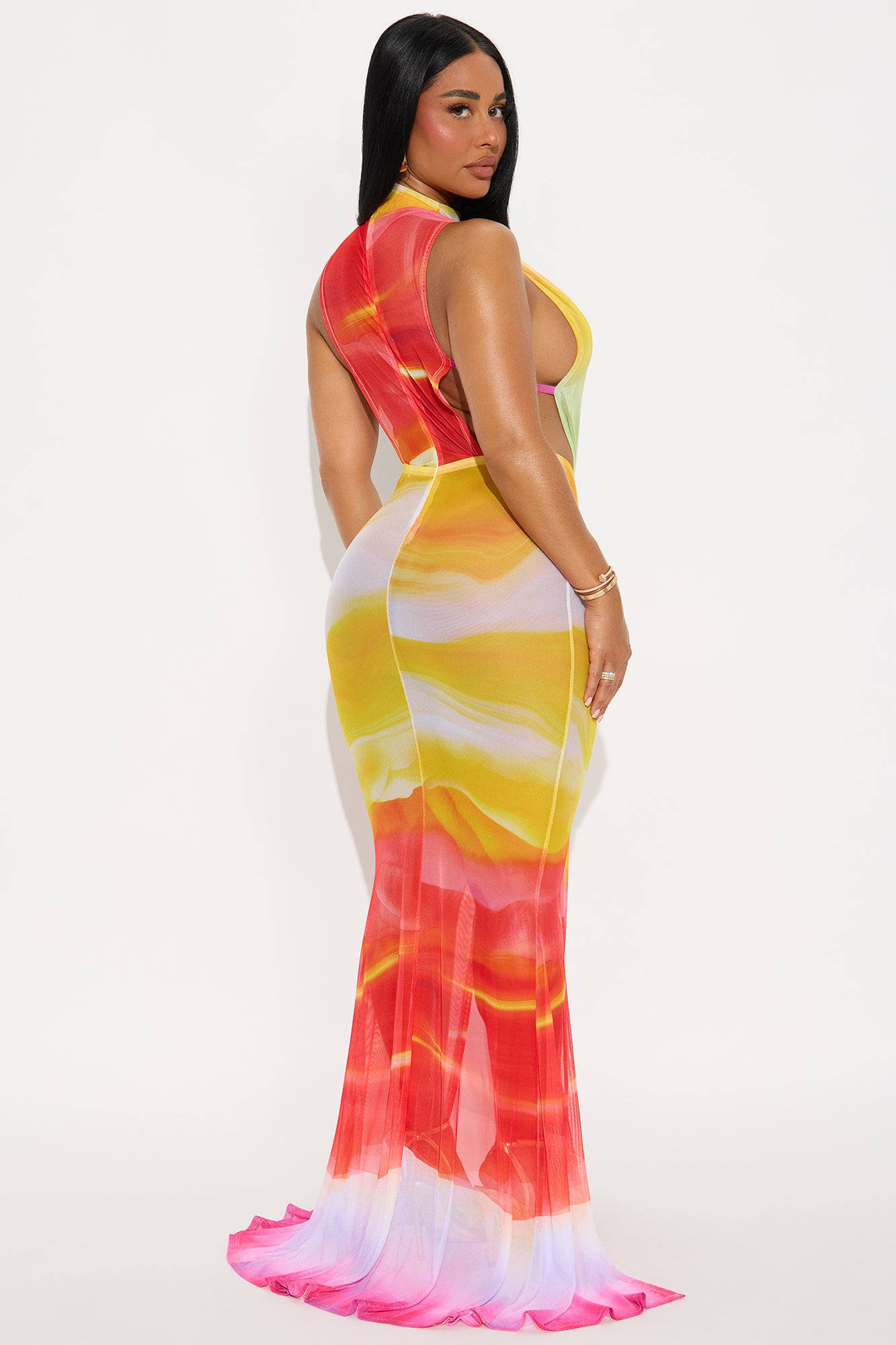 On The Wild Side Draped Maxi Dress - Yellow/combo