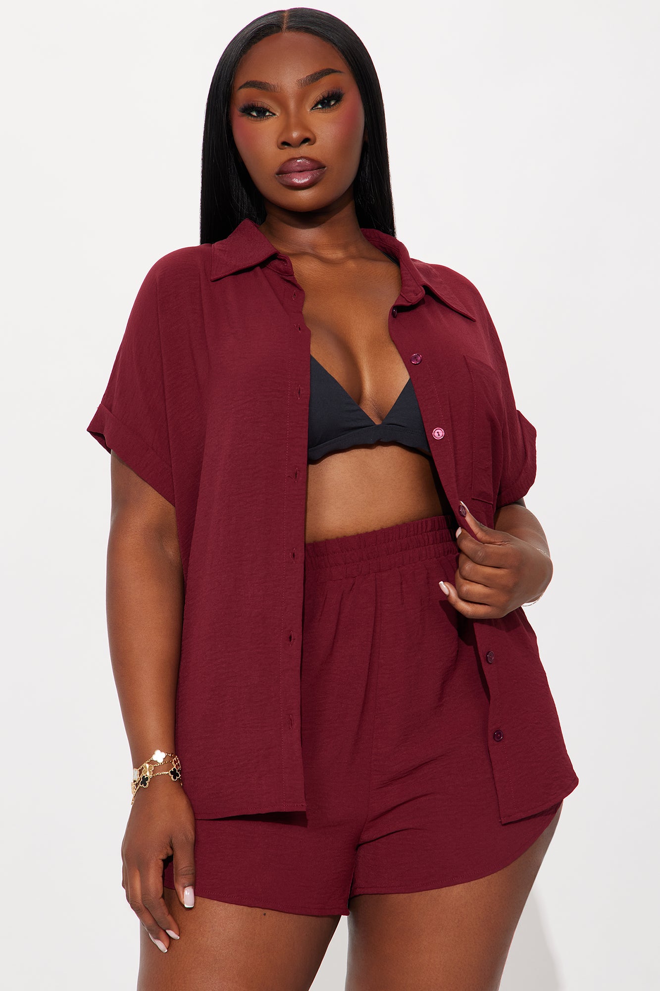 Hot Summer Short Set - Burgundy