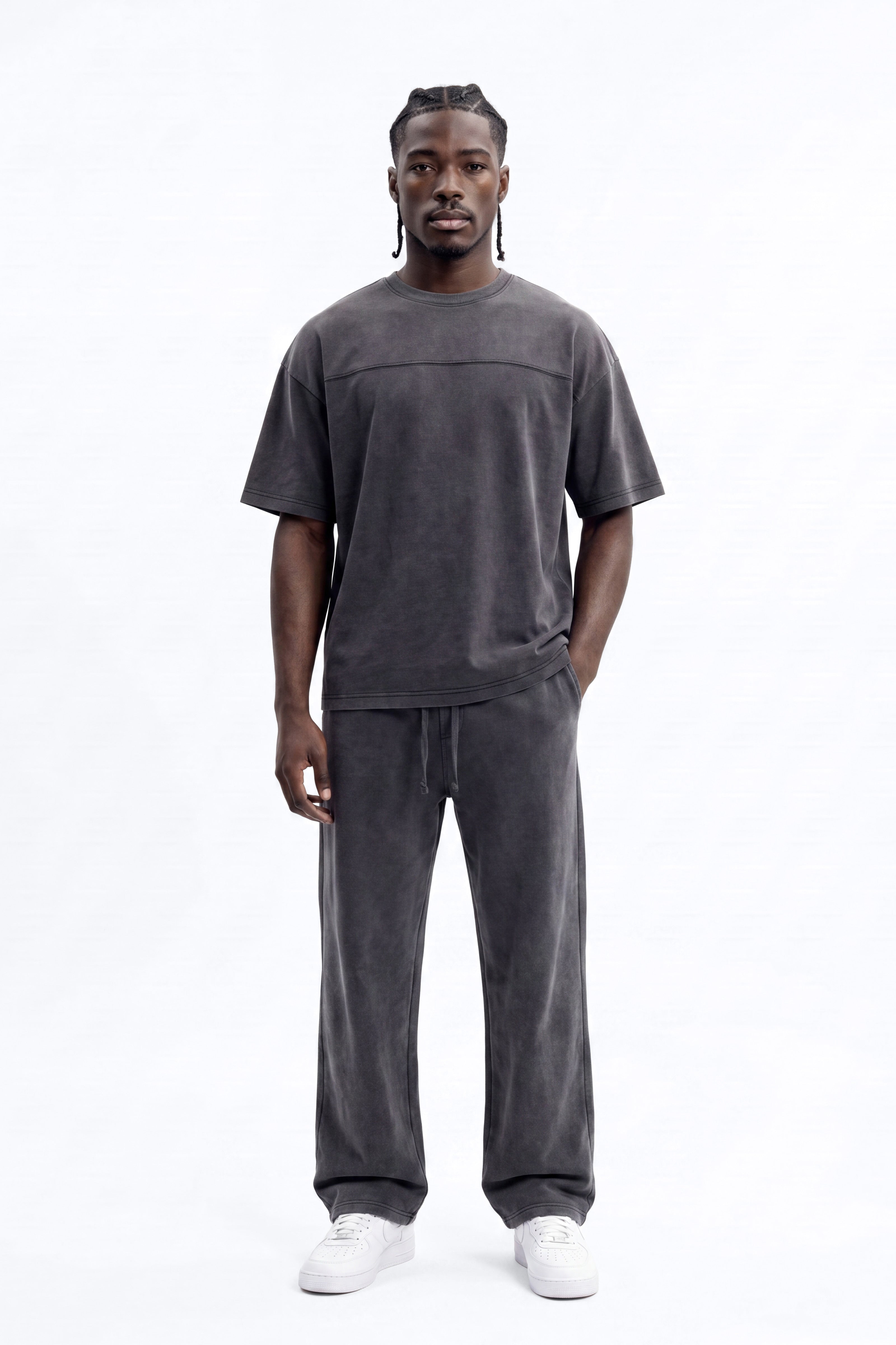 Soft Touch Washed Interlock Oversized Tee - Black Wash