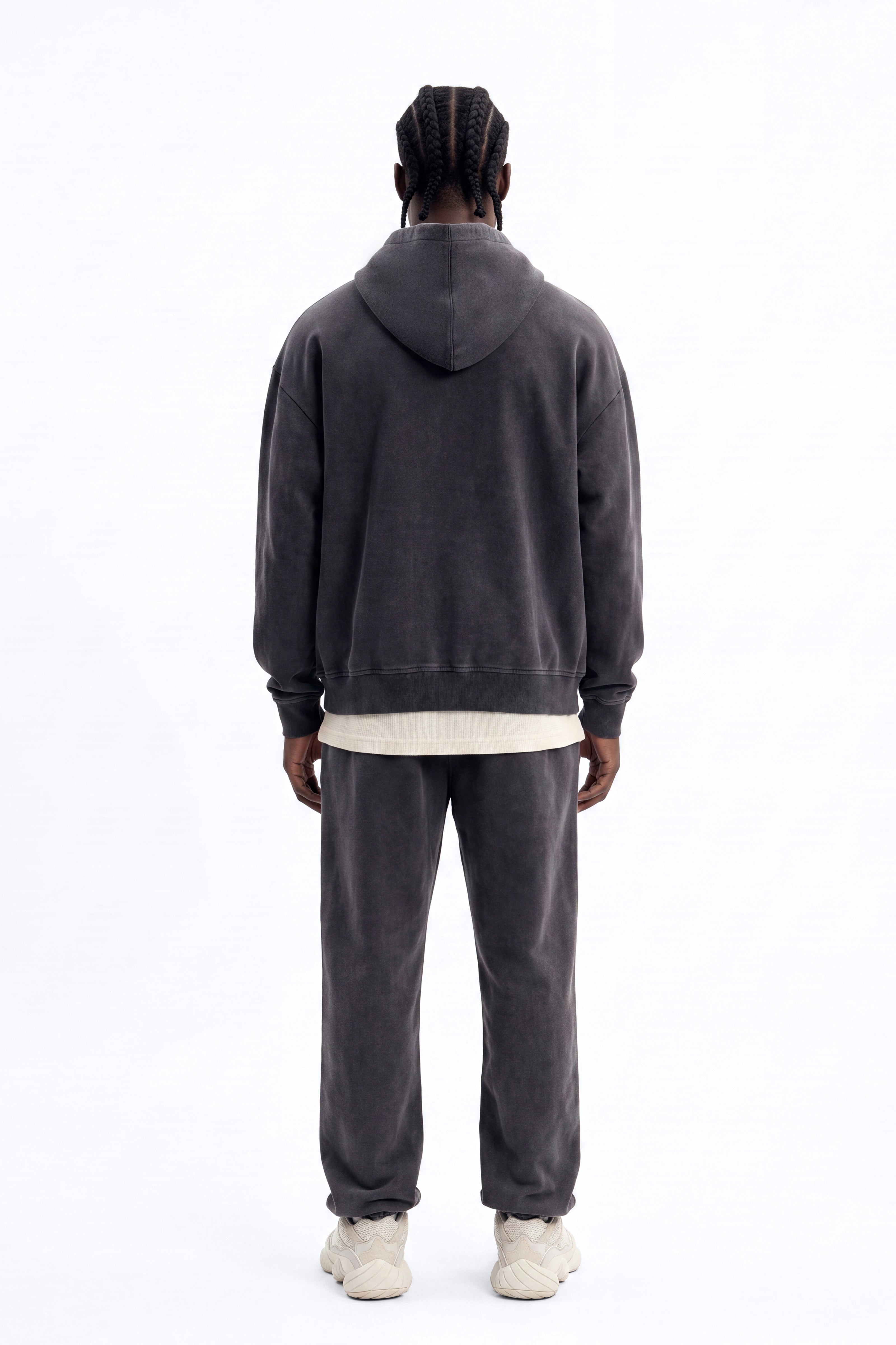 Soft Touch Washed Interlock Oversized Hoodie - Black Wash