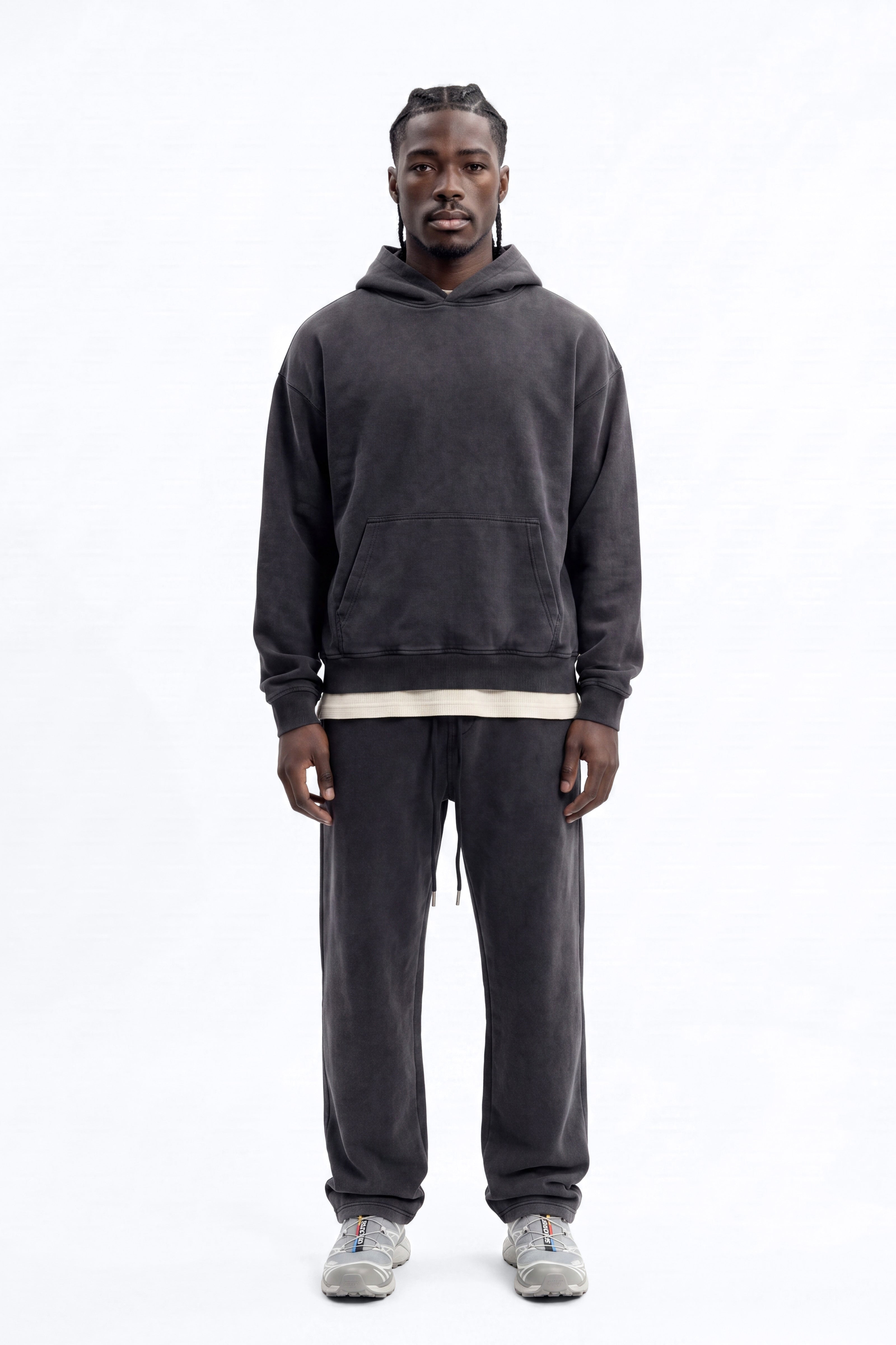 Soft Touch Washed Interlock Oversized Hoodie - Black Wash