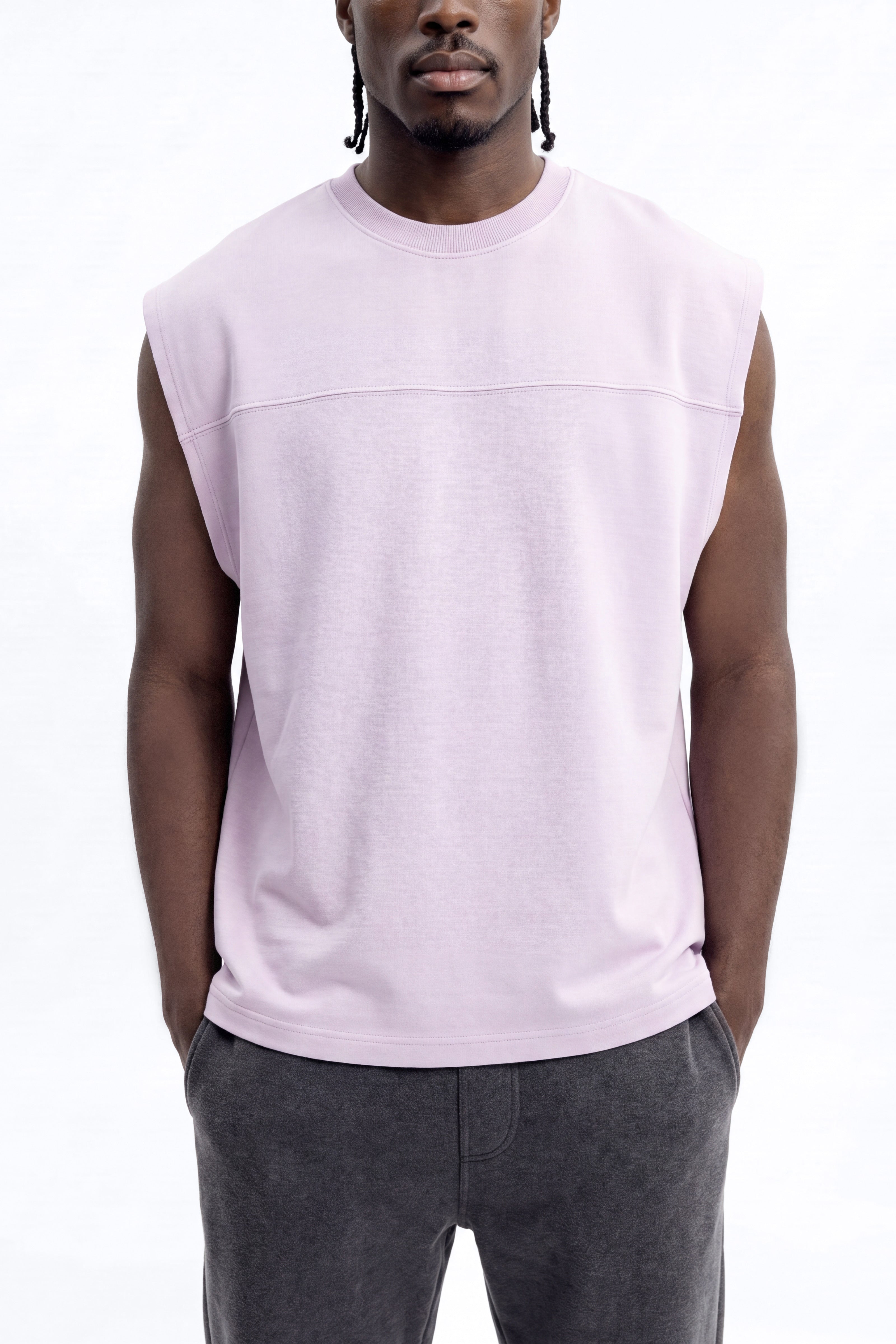 Soft Touch Washed Interlock Oversized Muscle Tee - Purple