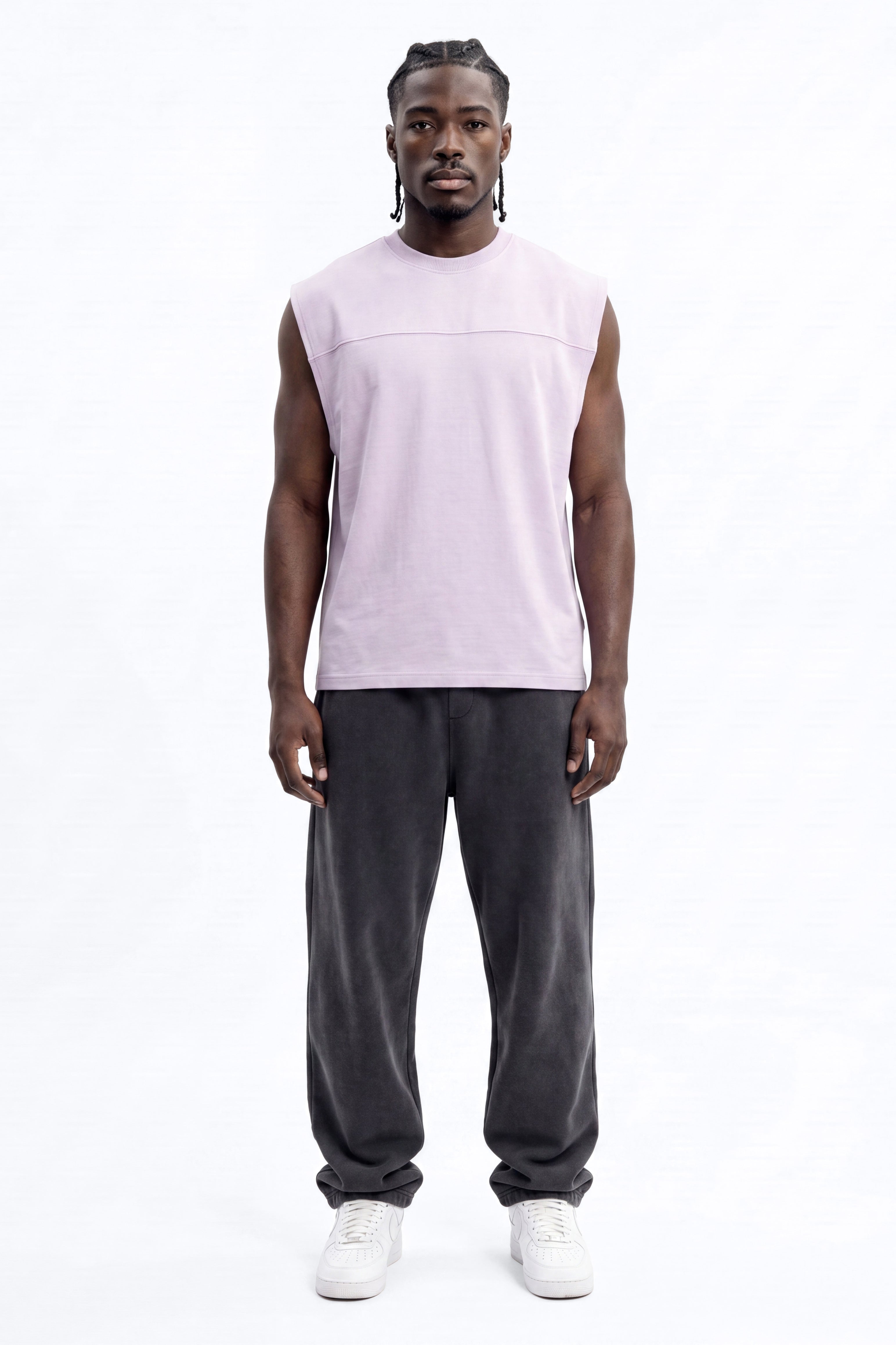Soft Touch Washed Interlock Oversized Muscle Tee - Purple