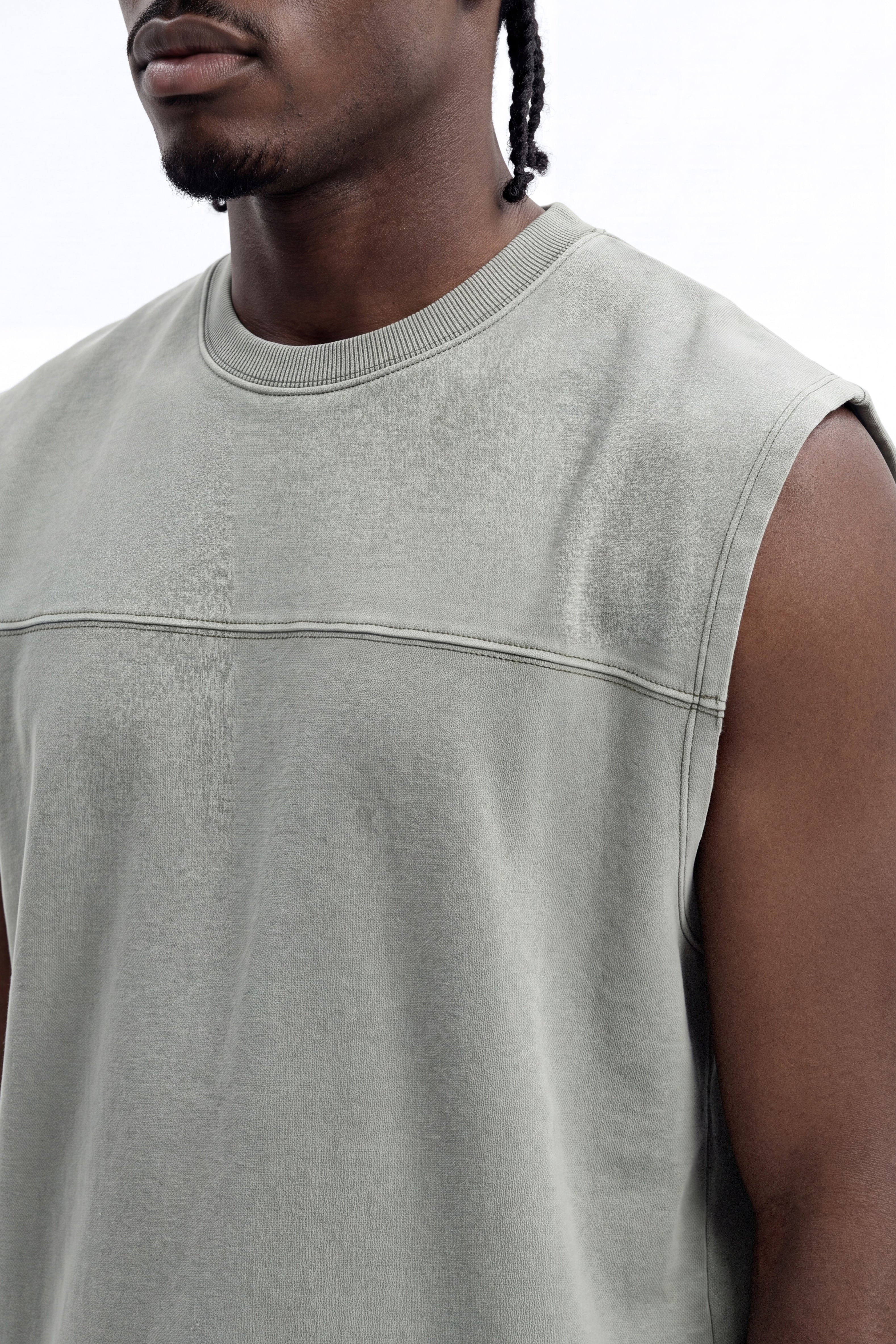 Soft Touch Washed Interlock Oversized Muscle Tee - Olive