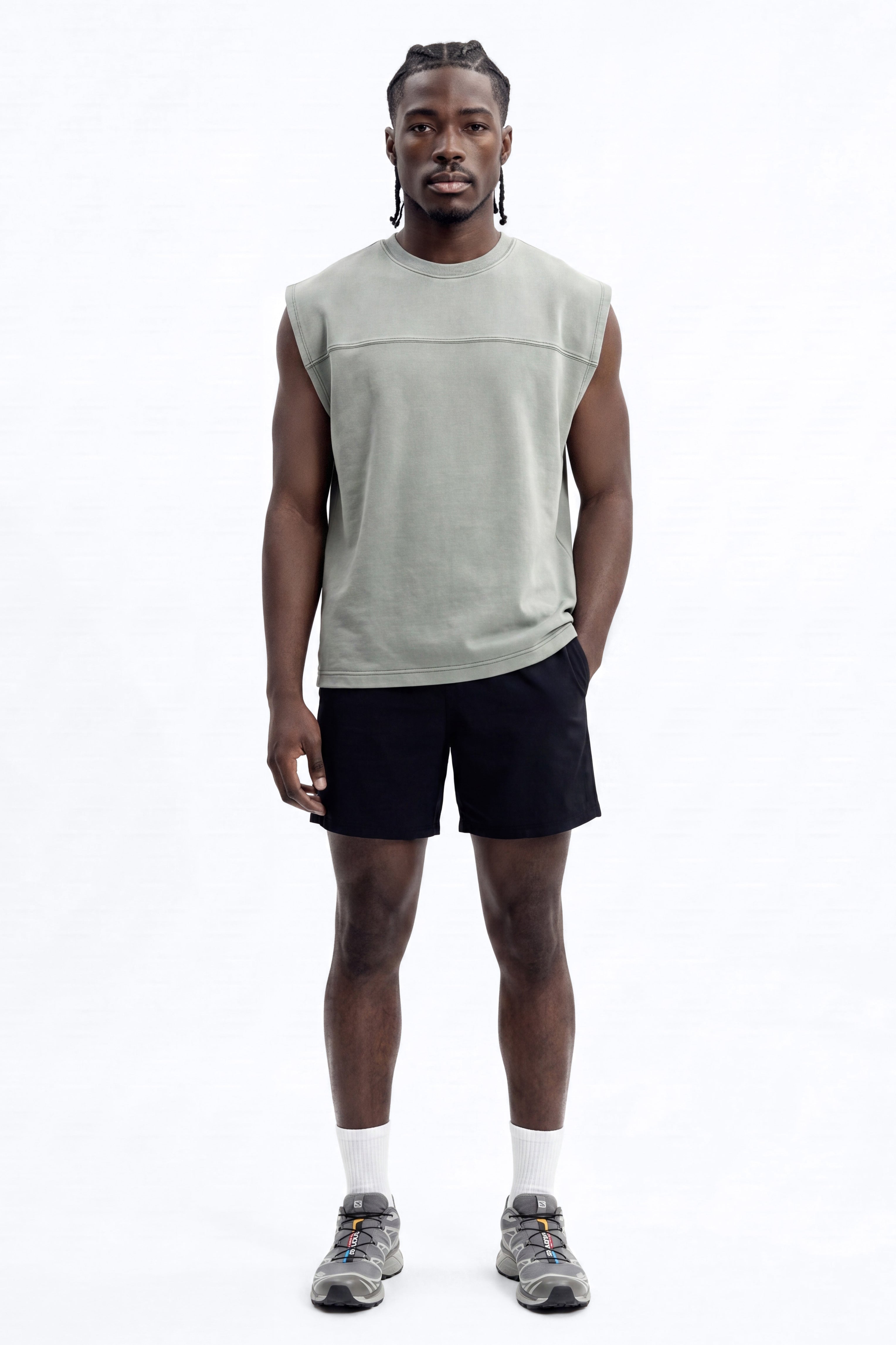 Soft Touch Washed Interlock Oversized Muscle Tee - Olive