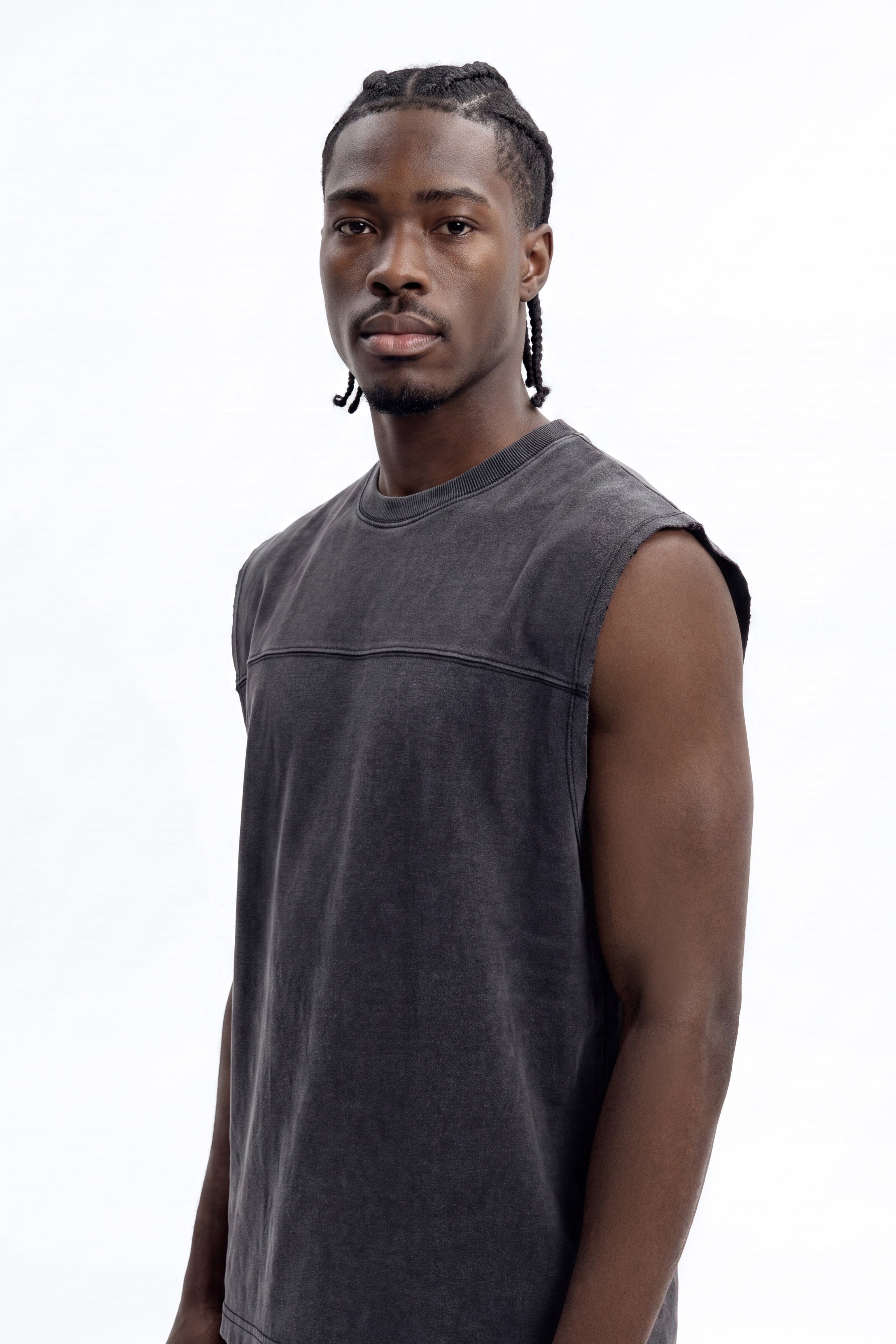 Soft Touch Washed Interlock Oversized Muscle Tee - Black Wash