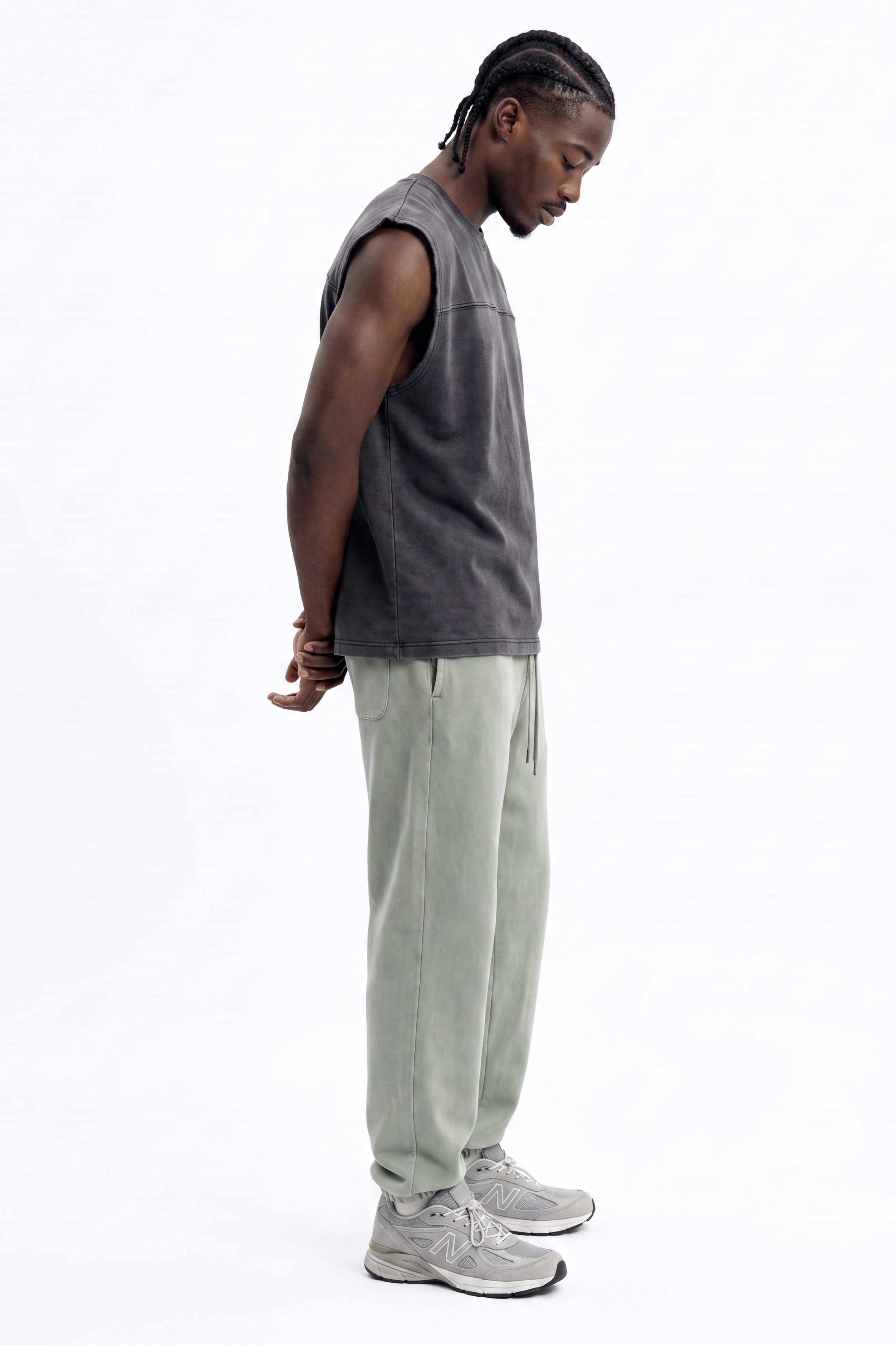 Soft Touch Washed Interlock Oversized Muscle Tee - Black Wash
