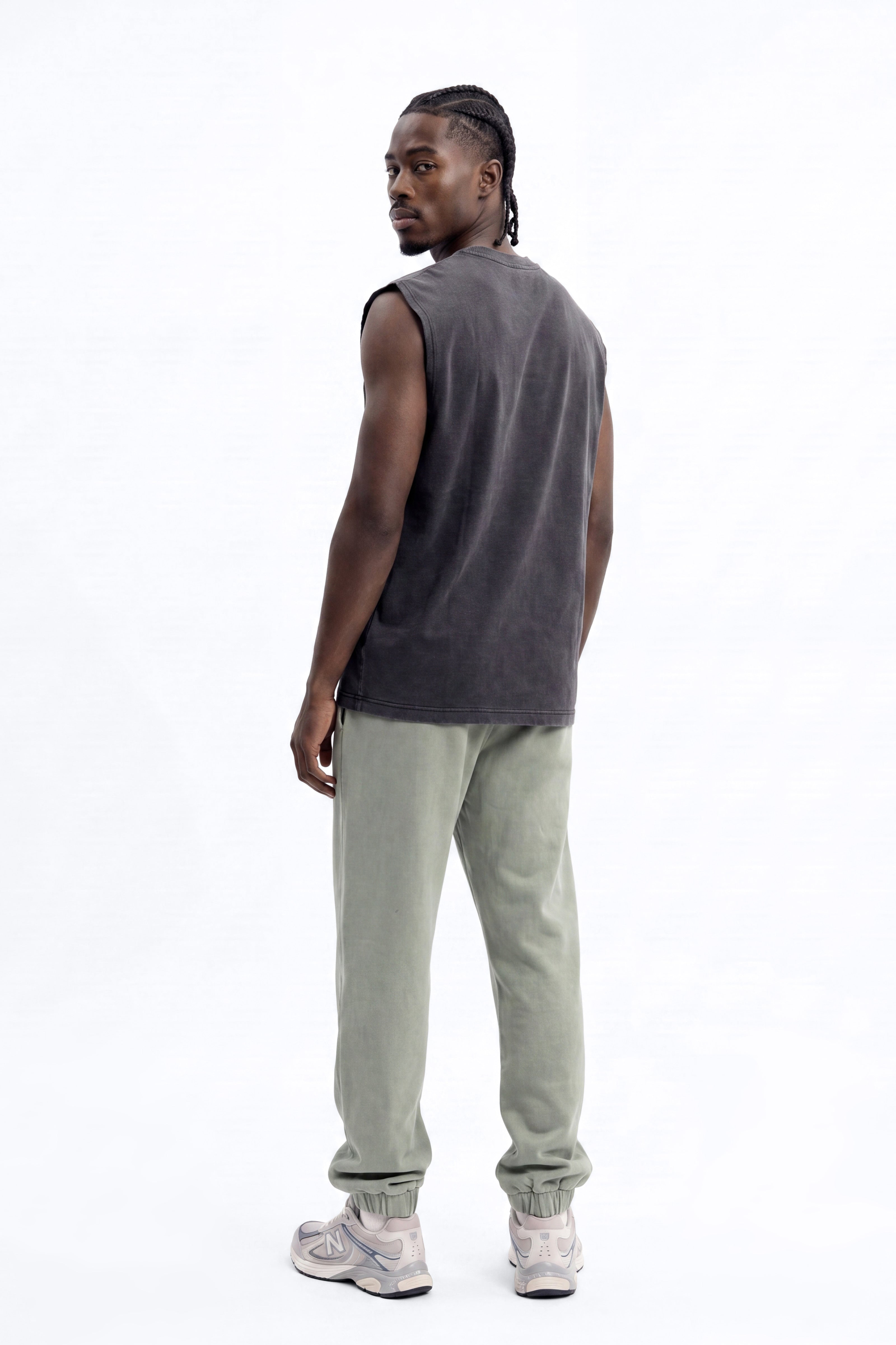 Soft Touch Washed Interlock Oversized Muscle Tee - Black Wash