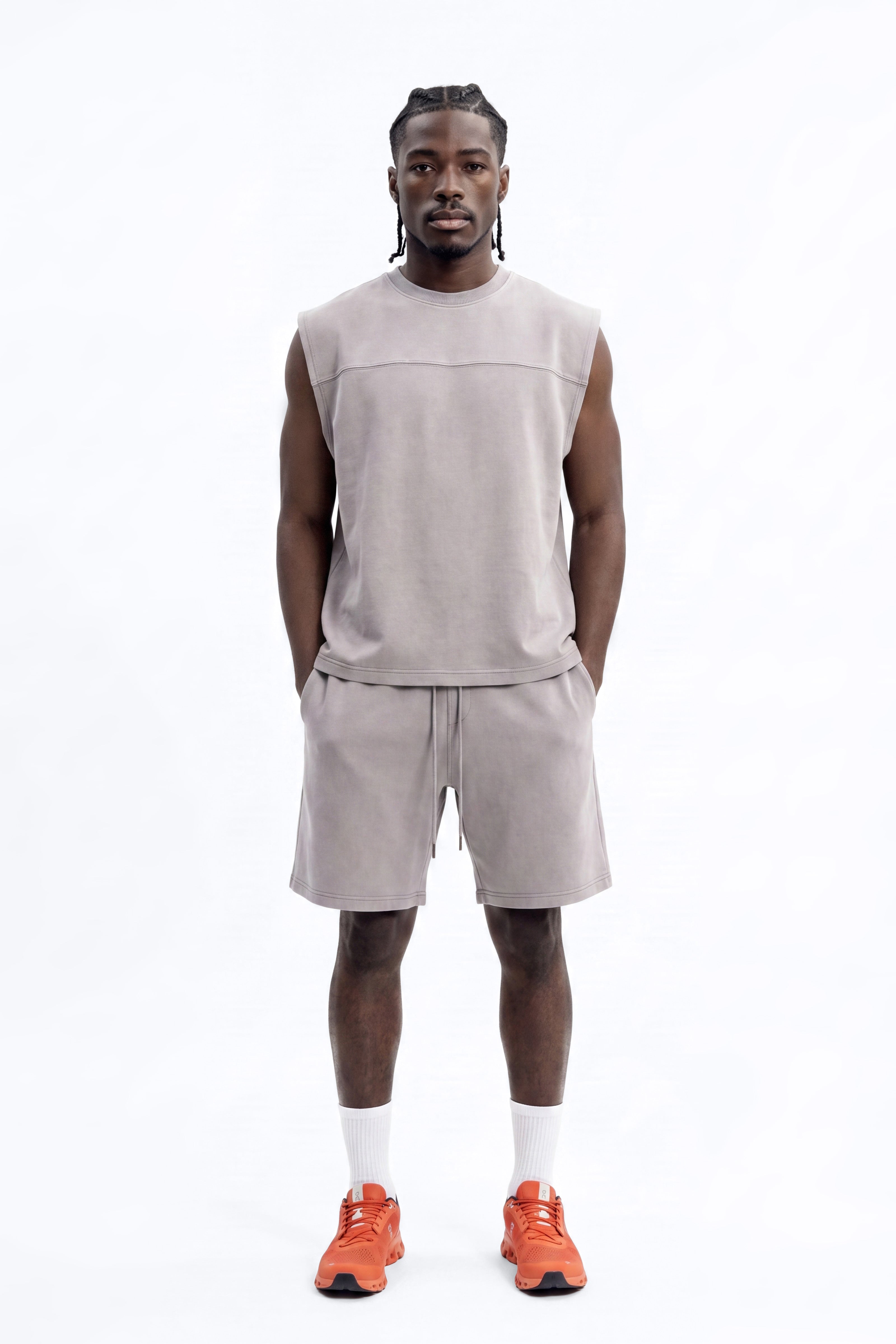 Soft Touch Washed Interlock Relaxed Sweatshort - Grey