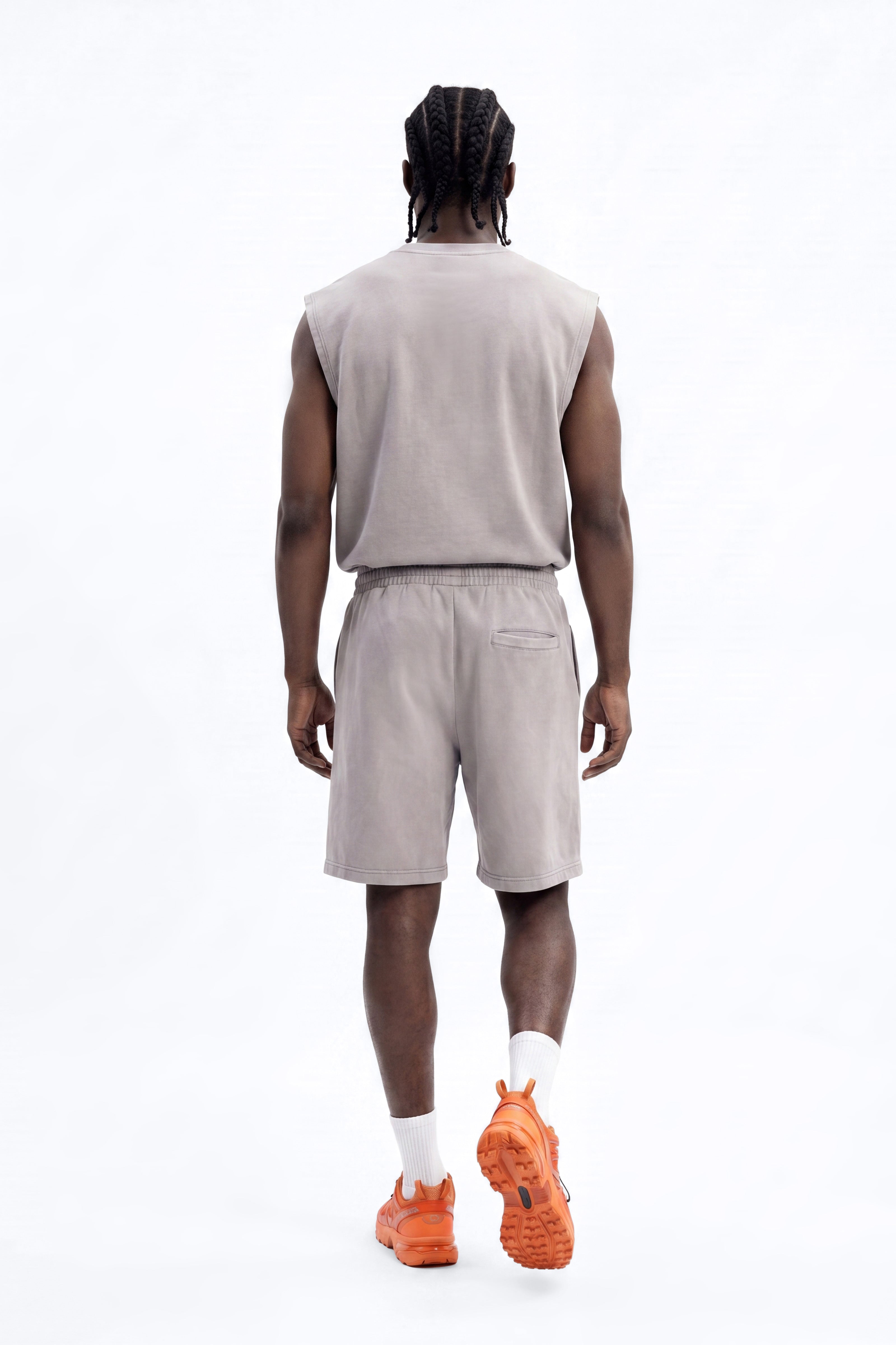 Soft Touch Washed Interlock Relaxed Sweatshort - Grey