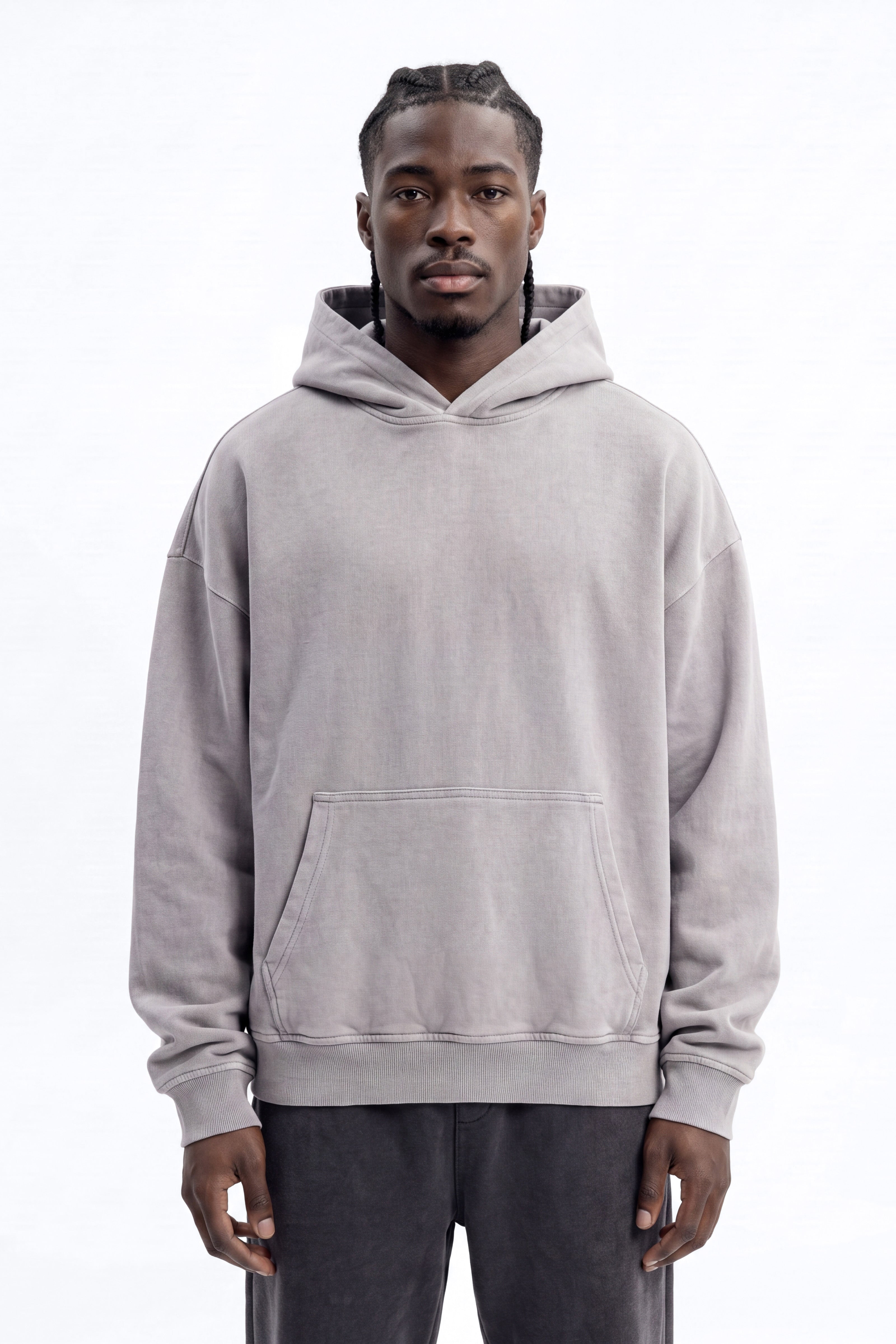 Soft Touch Washed Interlock Oversized Hoodie - Grey