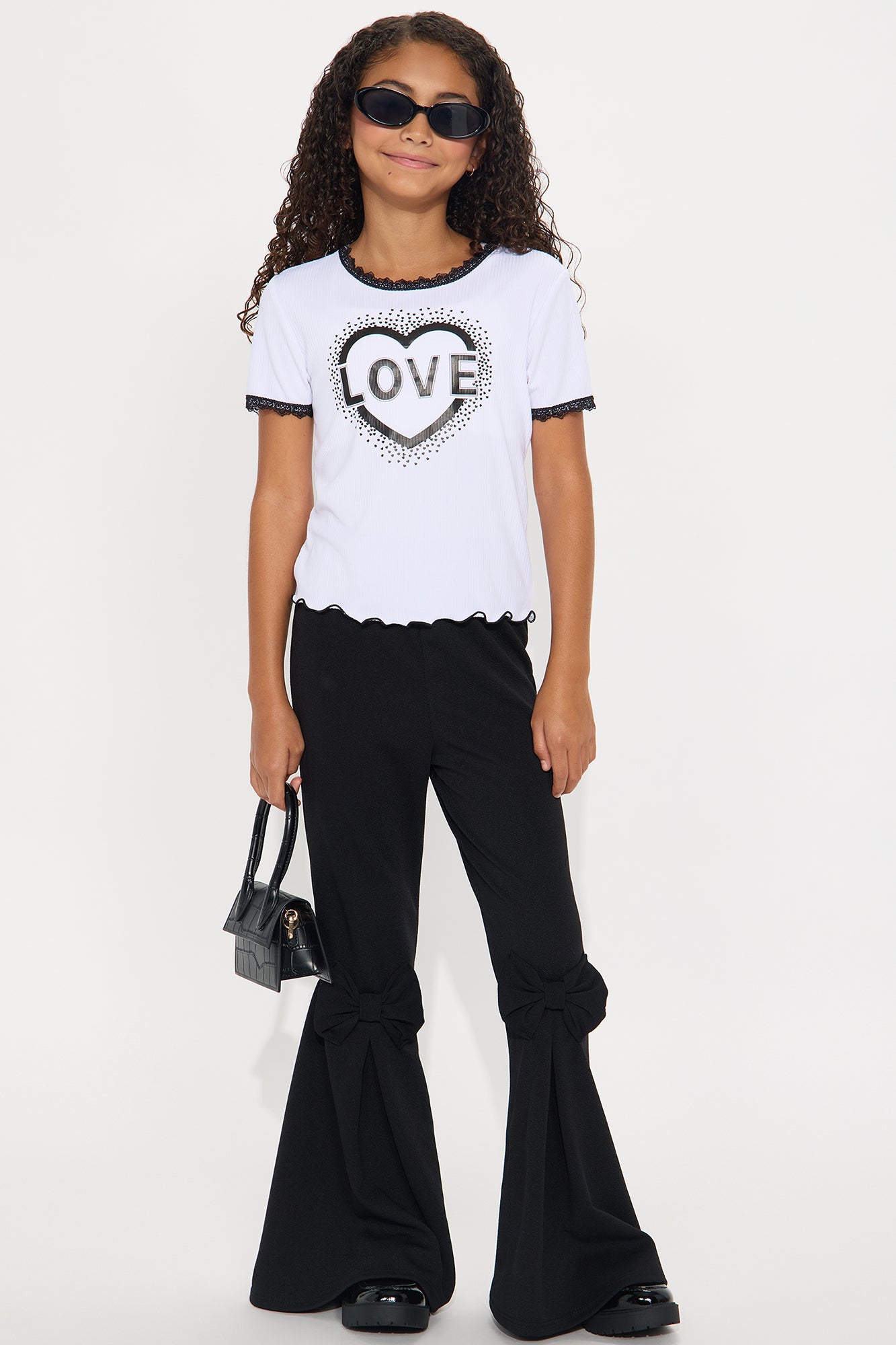 Mini Full Of Love Pant Set - Black/White