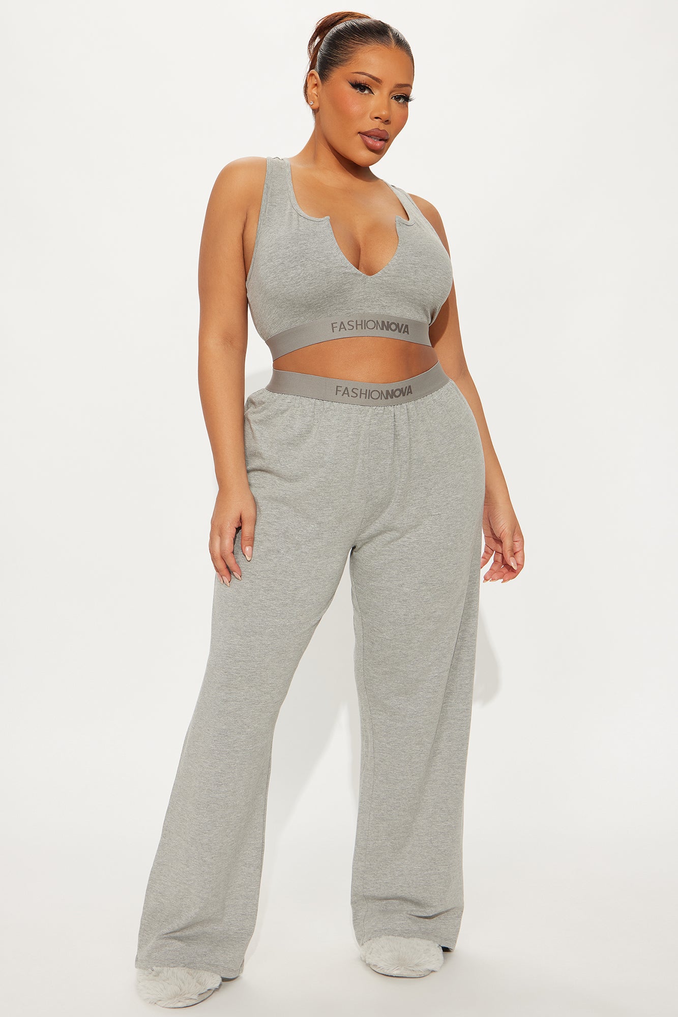 FN Mood Racerback Bralette PJ Boxer Pant Set - Heather Grey