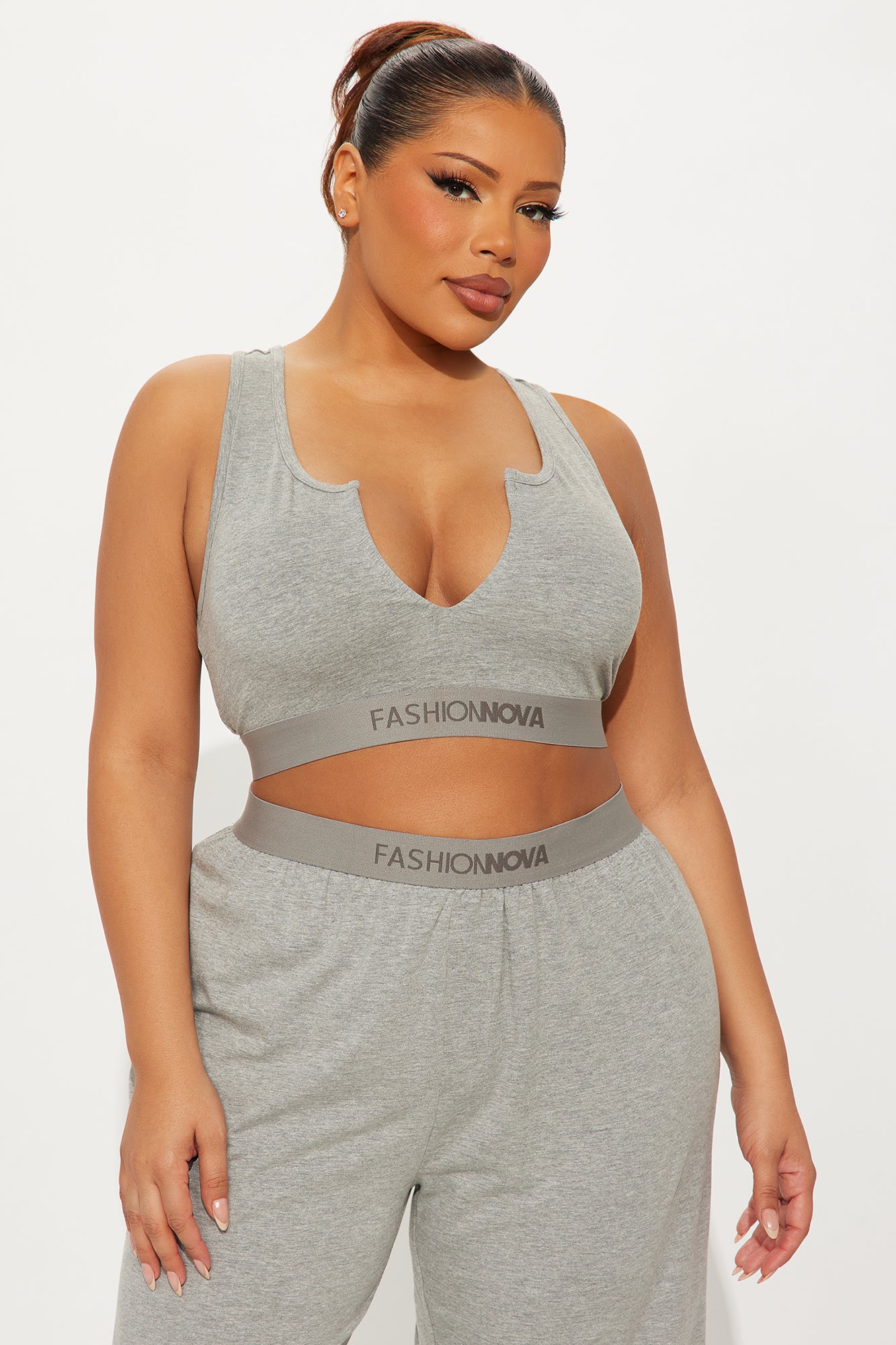 FN Mood Racerback Bralette PJ Boxer Pant Set - Heather Grey