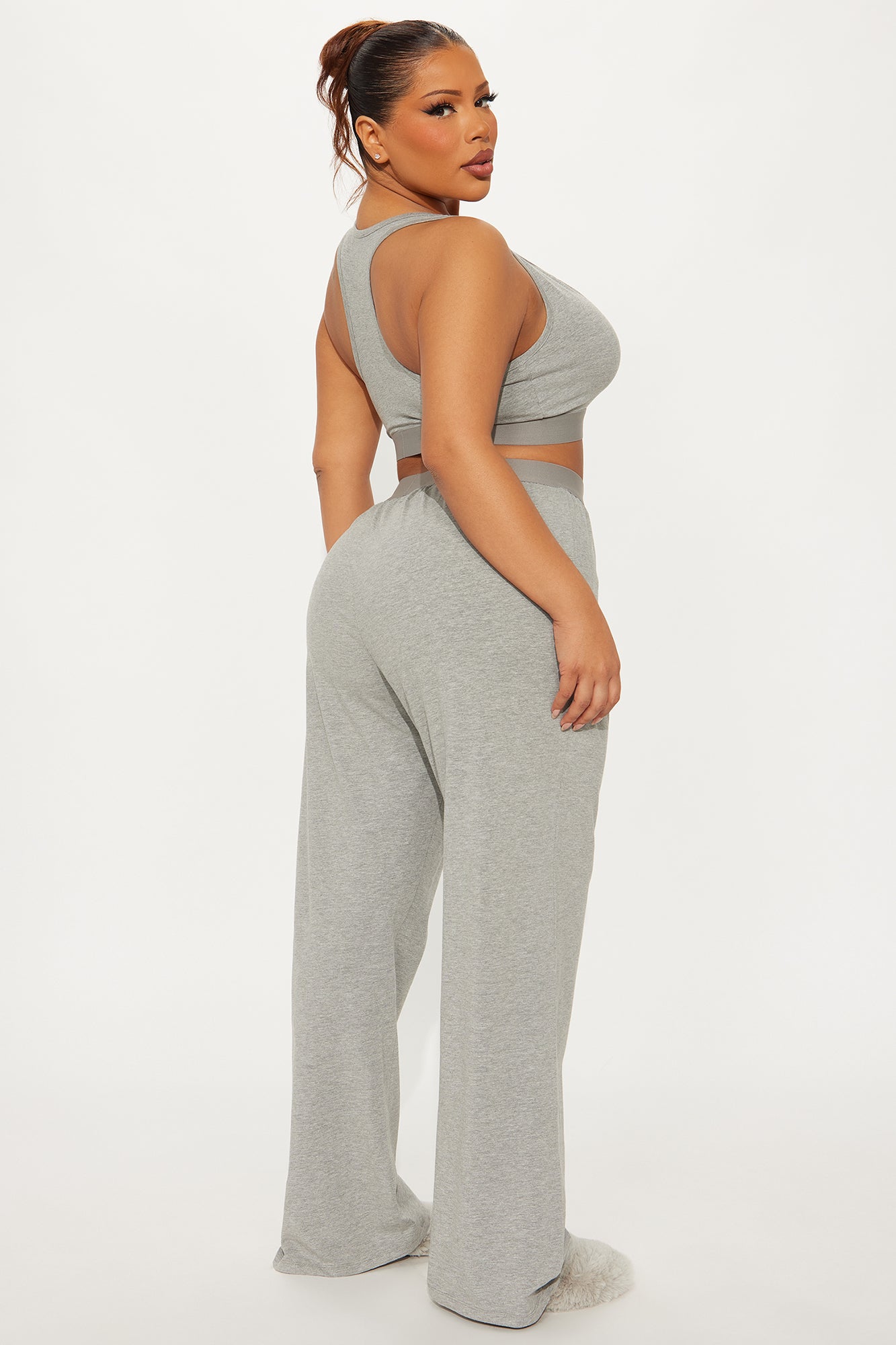 FN Mood Racerback Bralette PJ Boxer Pant Set - Heather Grey