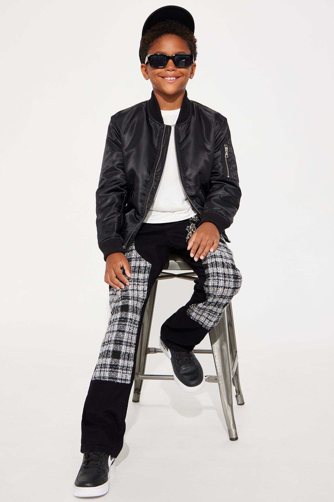 Mini Hard At Work Patchwork Straight Leg Jeans - Black