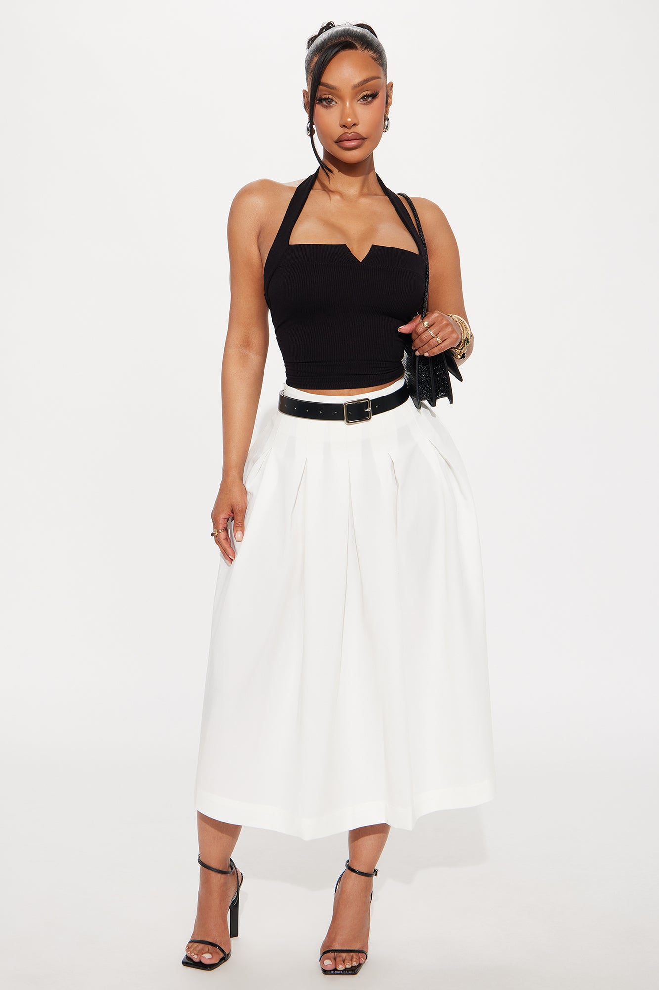 Gail Ribbed Halter Top - Black