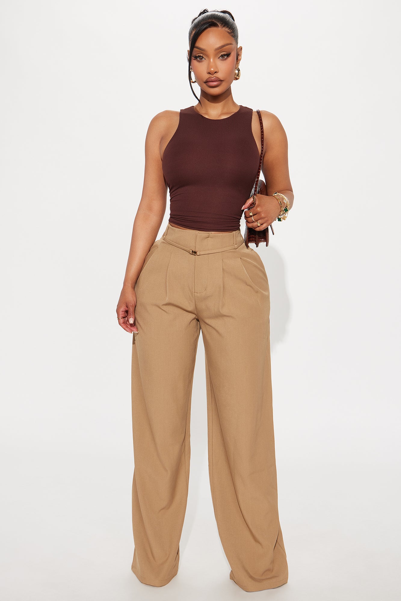 Sasha Racerback Ribbed Tank Top - Brown