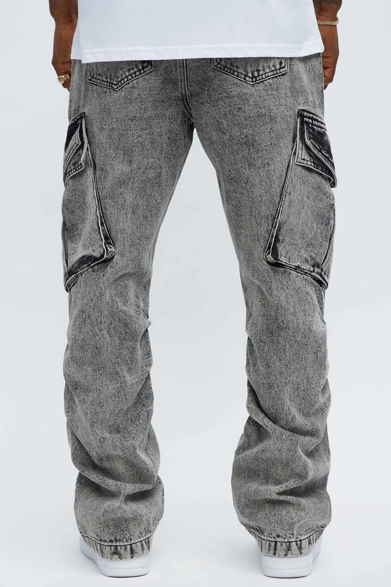 Stacked Slim Flare Street Edge Cargo Jeans - Black Wash