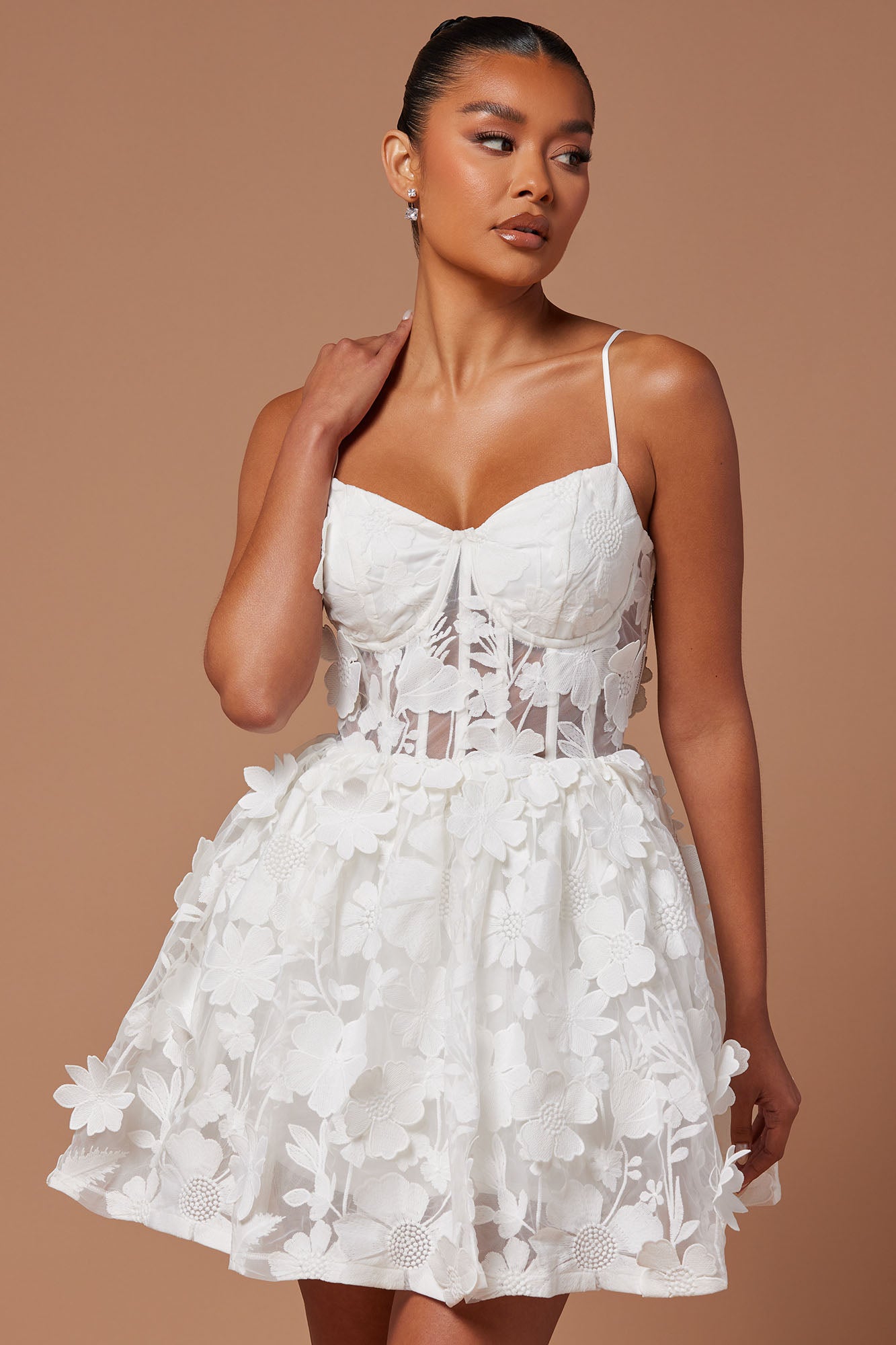 Heidi Embroidered Corset Mini Dress - White
