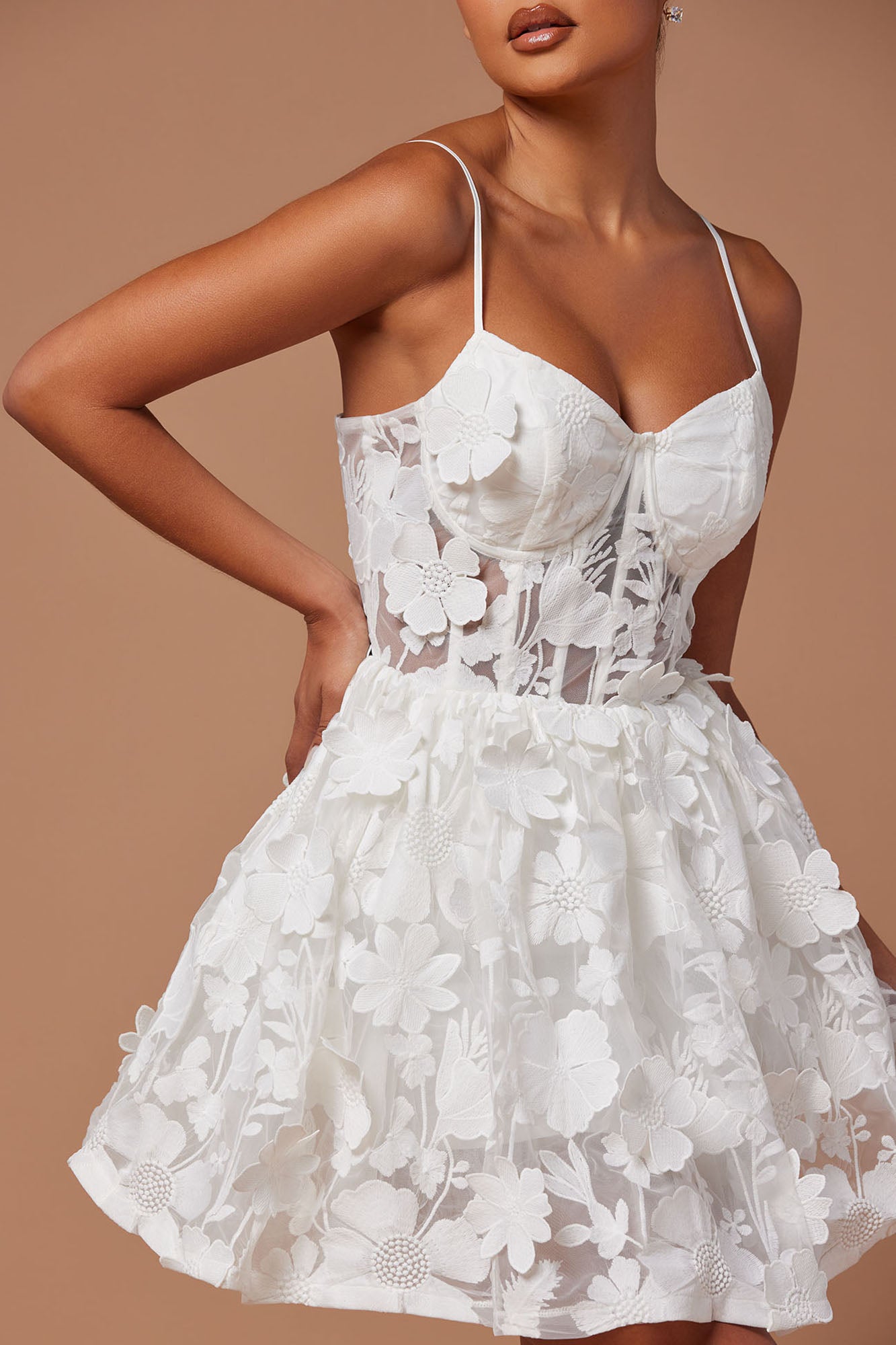 Heidi Embroidered Corset Mini Dress - White