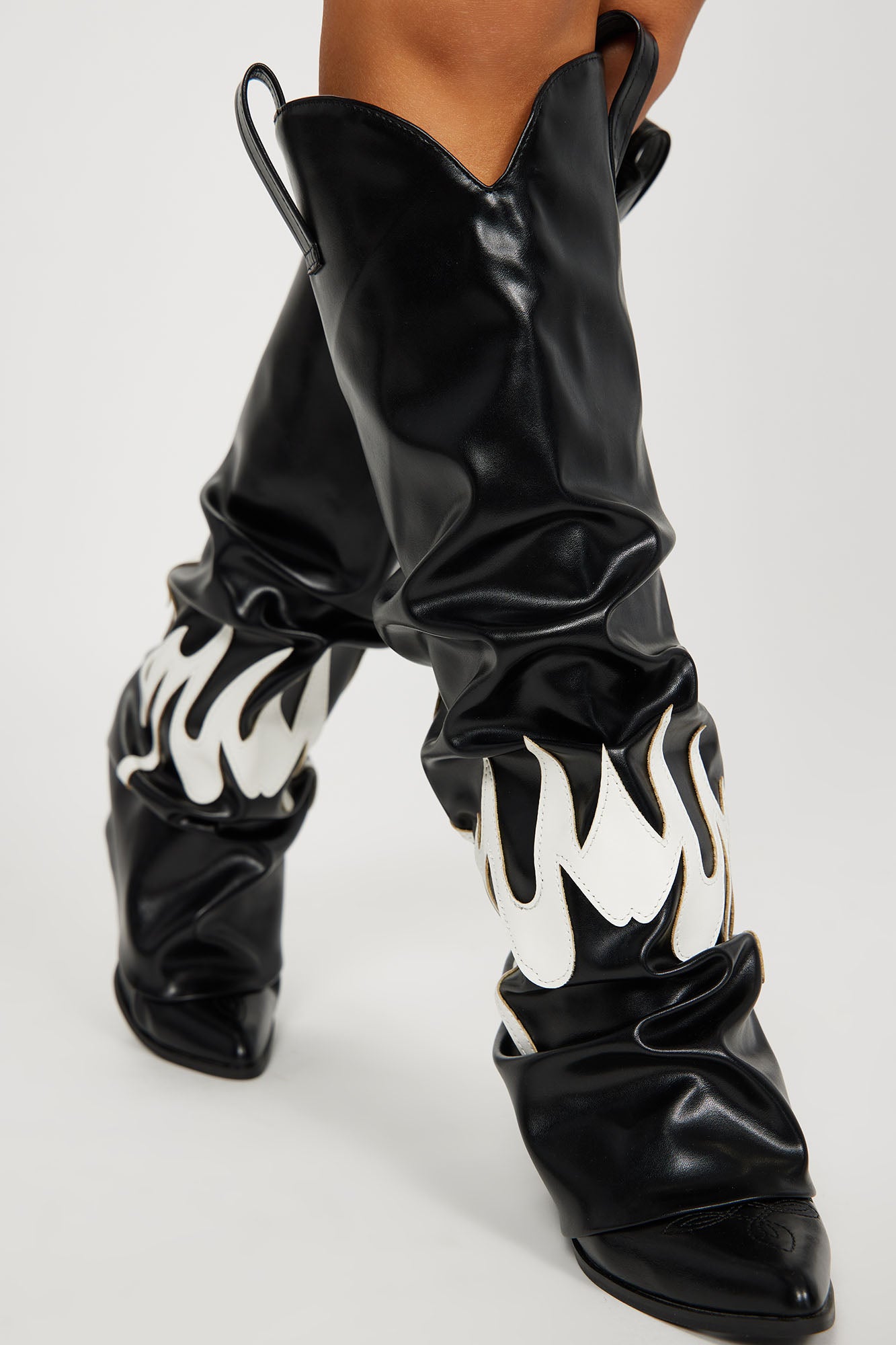 Fire Flames Knee High Boots - Black