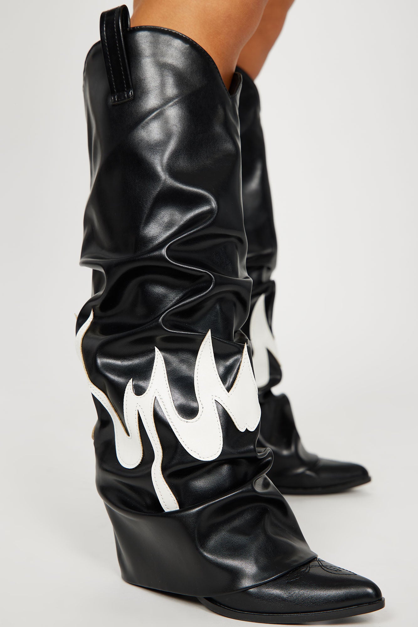 Fire Flames Knee High Boots - Black
