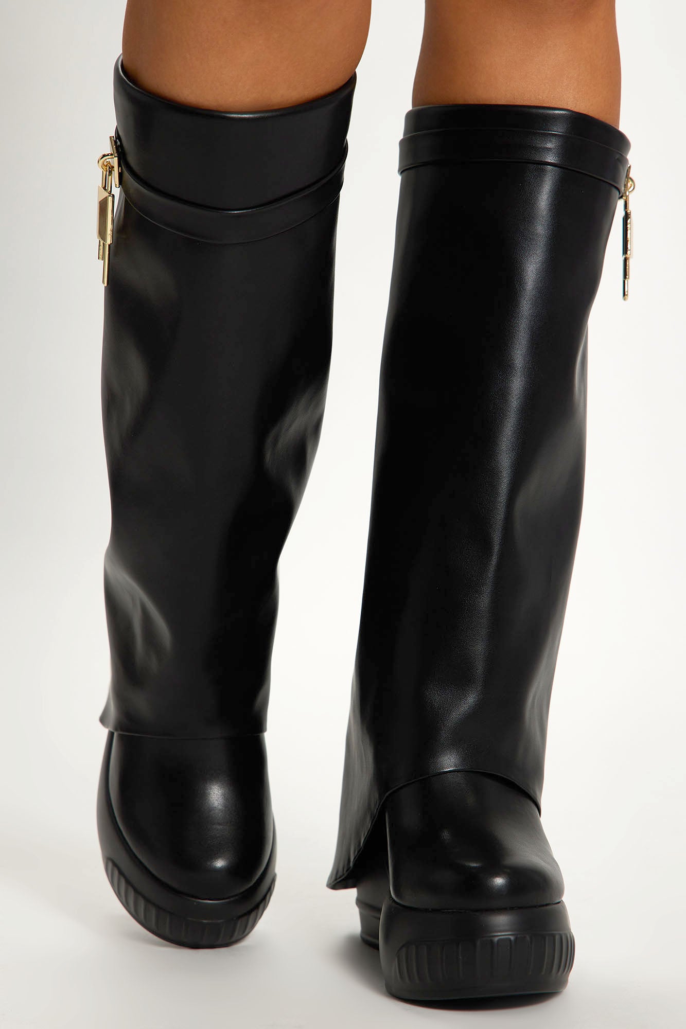Taytum Overlay Wedge Boots - Black