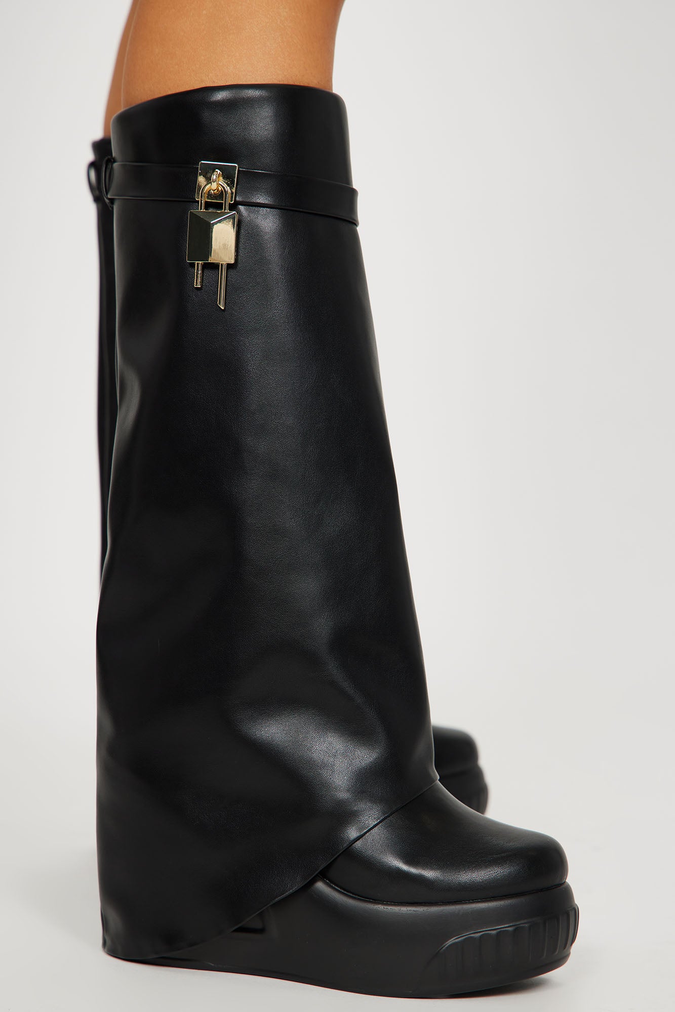 Taytum Overlay Wedge Boots - Black
