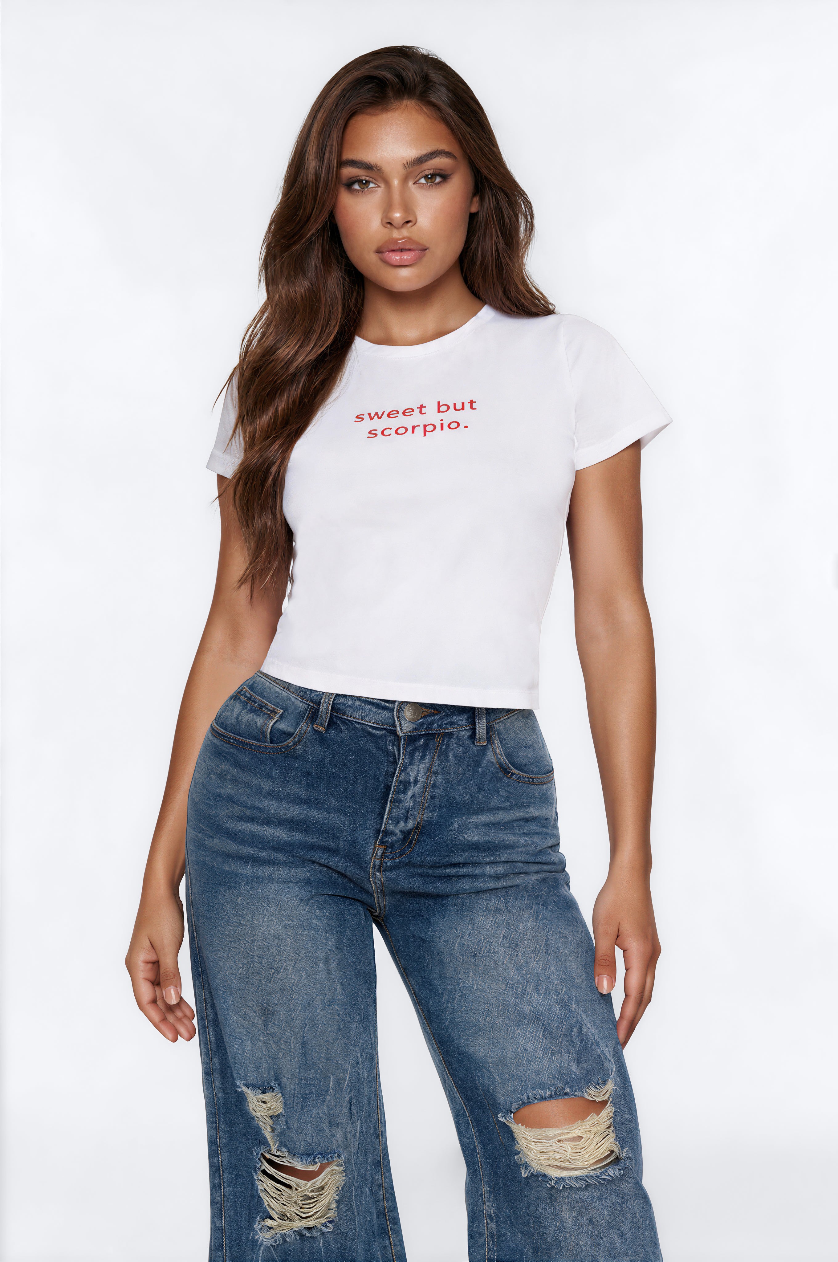 Sweet But Scorpio Baby Tee - White